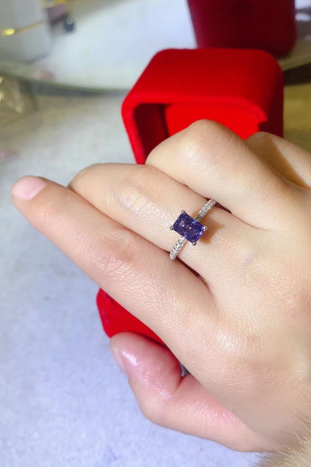1 Carat Sparkala™ Platinum Over Pure Sterling Silver Rectangle Ring in Blue by Sparkala