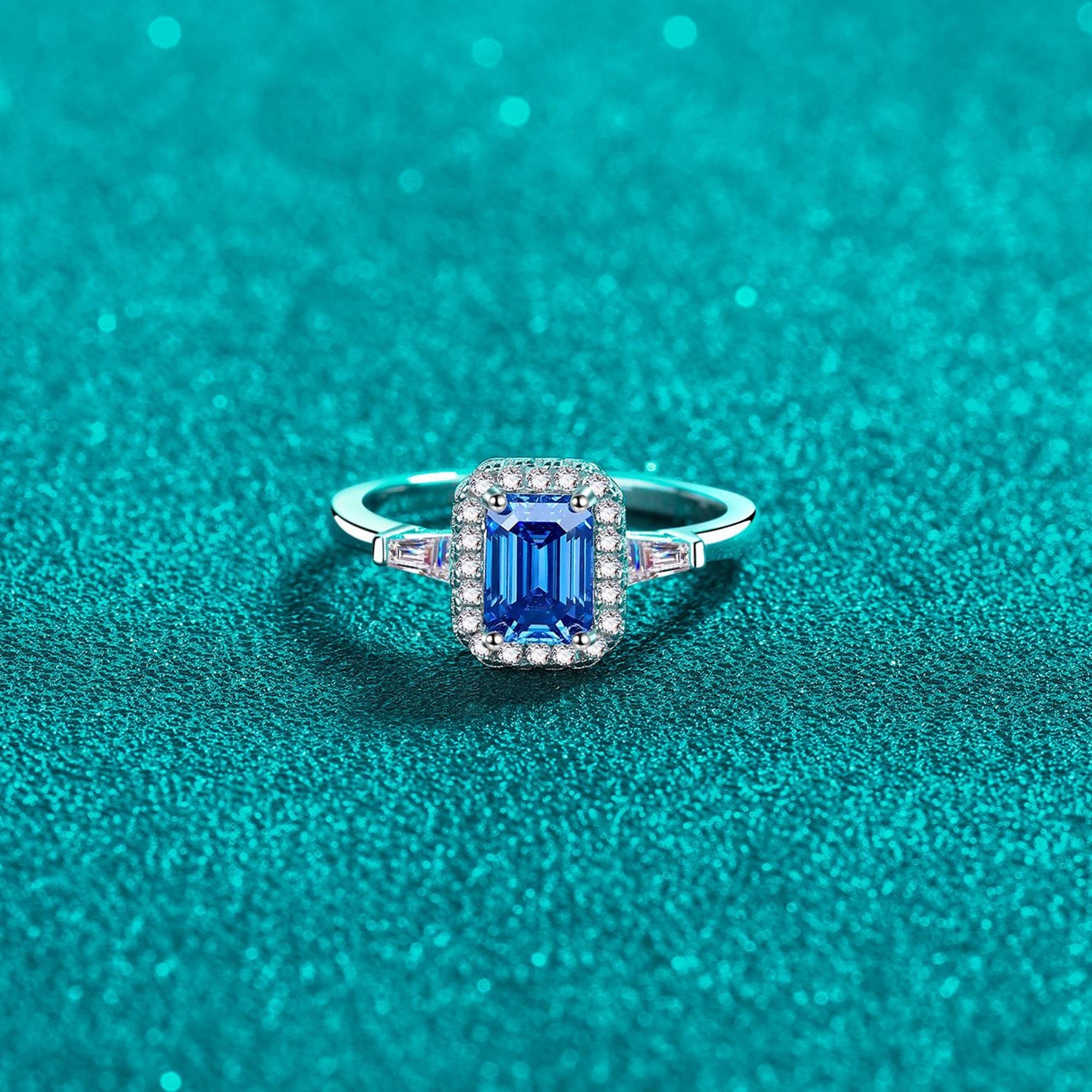 1 Carat Blue Emerald-Cut Sparkala™ Pure Sterling Silver Ring by Sparkala
