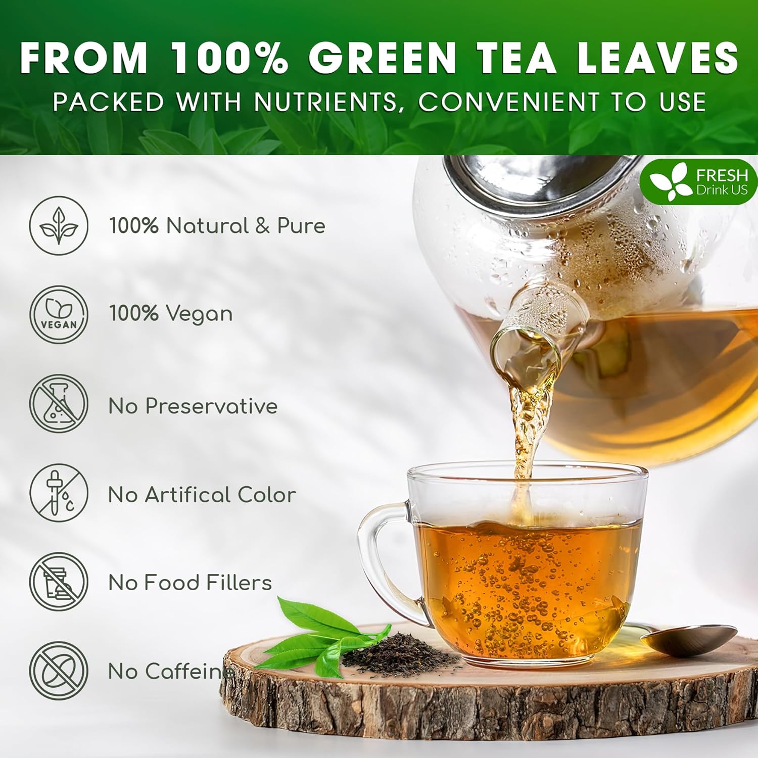 Premium Green Tea Bags, 100% Natural & Pure from Green Tea. Green Herbal Tea. No Sugar, No Gluten, Vegan by FreshDrinkUS - Natural and Premium Herbal Tea