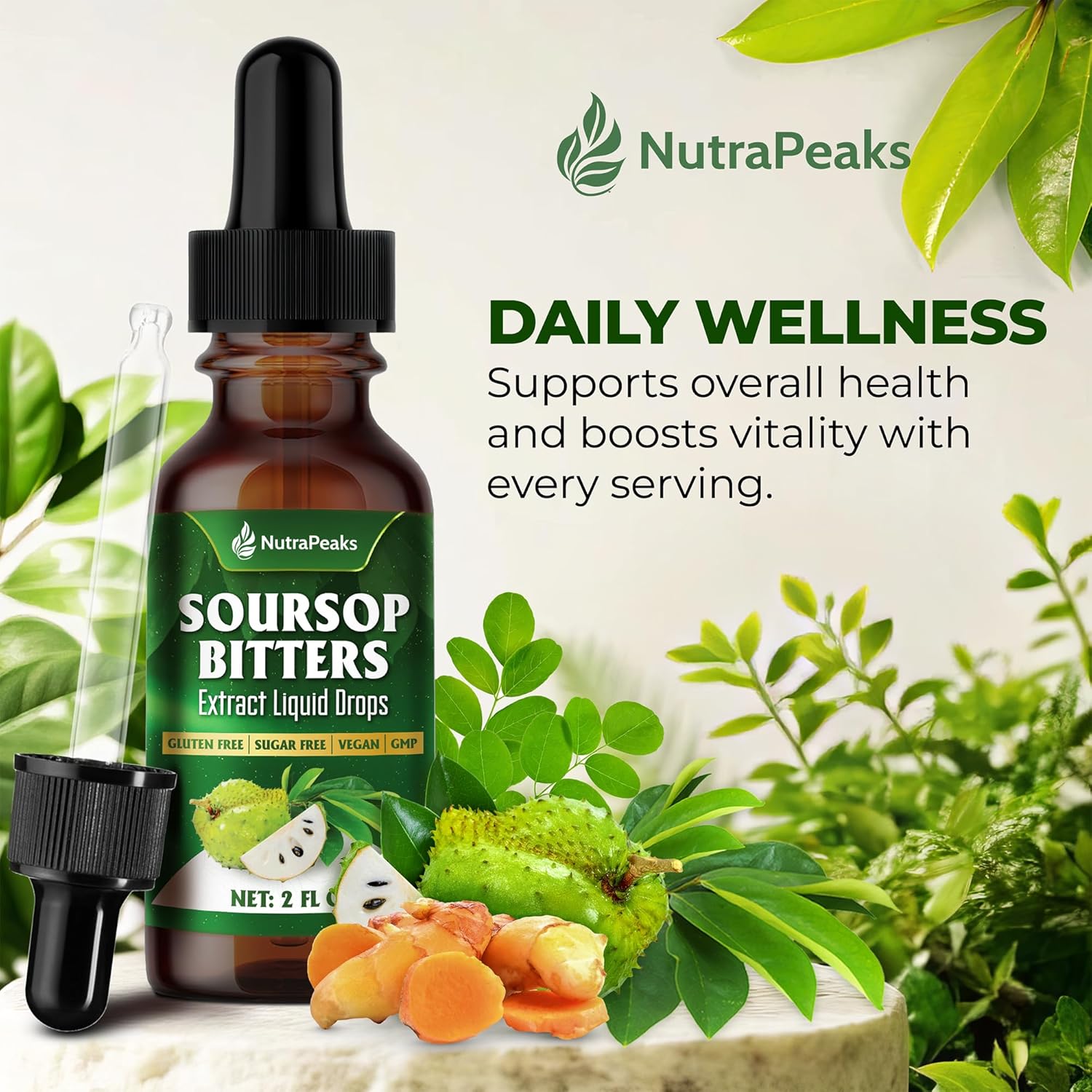 Soursop Bitters Liquid Drops – Premium Herbal Blend with Soursop Leaves, Black Seed, Moringa, Ashwagandha, Senna, Goat Weed & Ginger, 2 fl oz by FreshDrinkUS - Natural and Premium Herbal Tea
