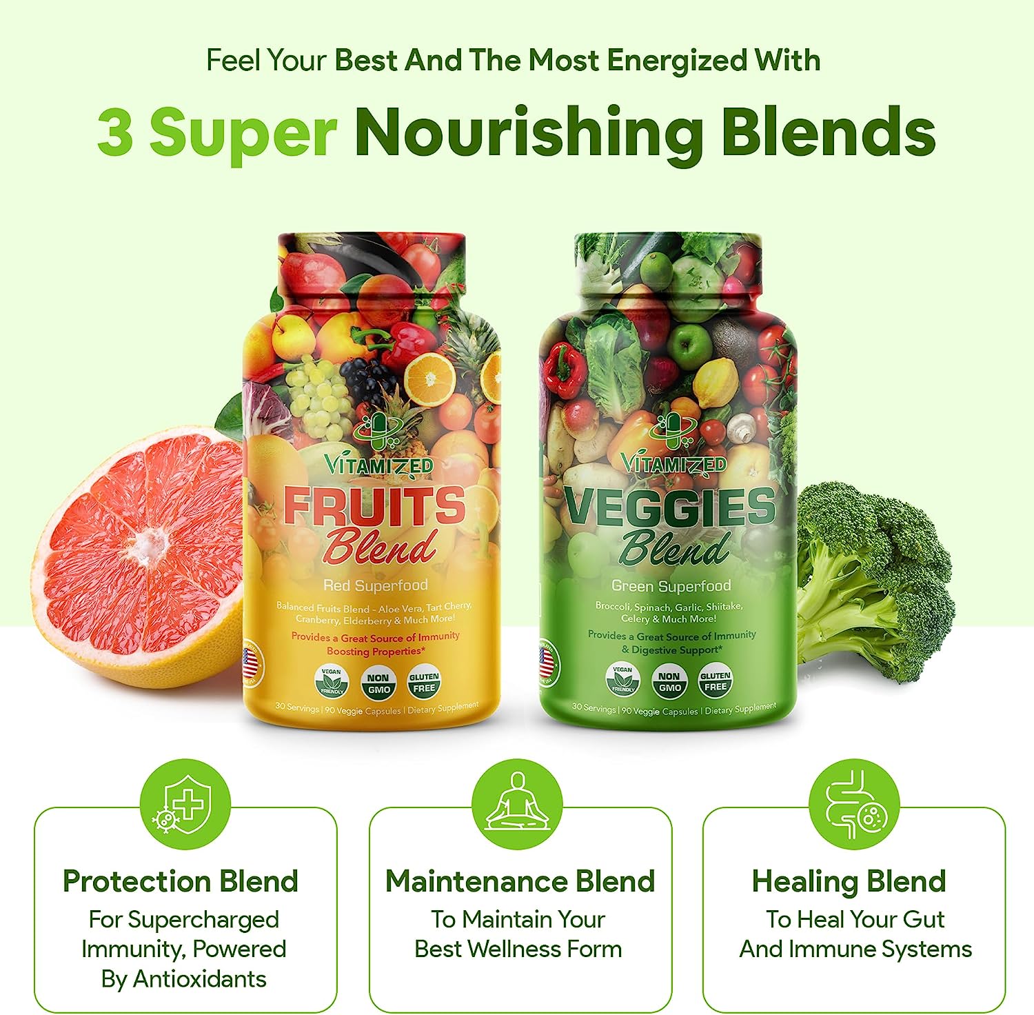 Superfood Fruits and Veggie Capsules - Overall Health and Energy - For Men and Women by The VITAMIZED Shop