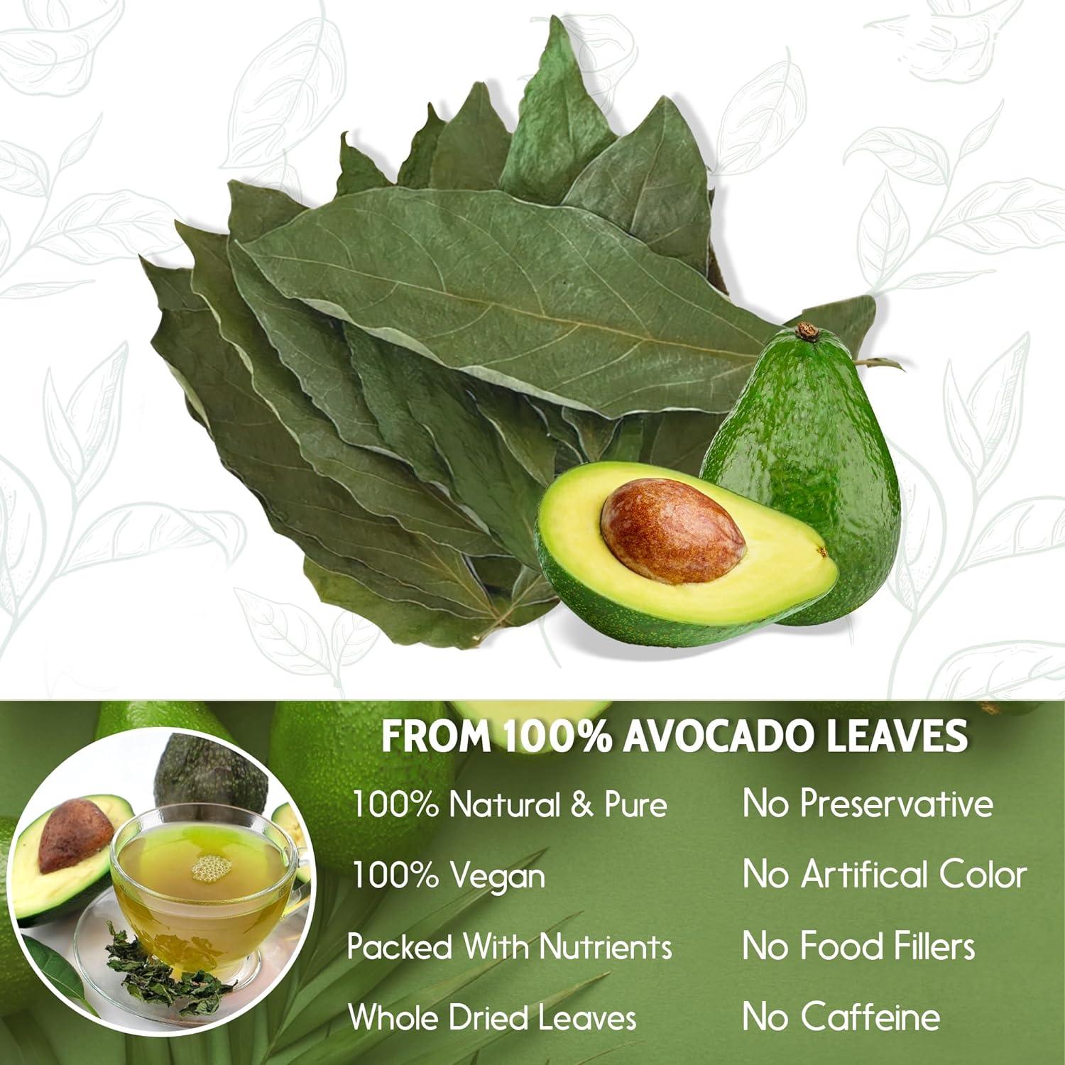 Natural Avocado Whole Leaves Dried, Tea Bags, 100% Pure from Avocado Leaves, Avocado Leaf Tea, Hojas de Aguacate Seca, No Additives, No Caffeine, Vegan by FreshDrinkUS - Natural and Premium Herbal Tea