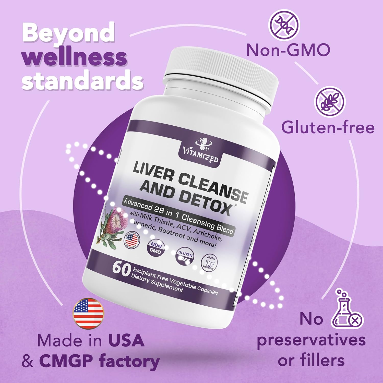 Liver Cleanse and Detox Formula - Milk Thistle, Artichoke Extract, Dandelion, and Apple Cider Vinegar - Liver Health Supplement by The VITAMIZED Shop