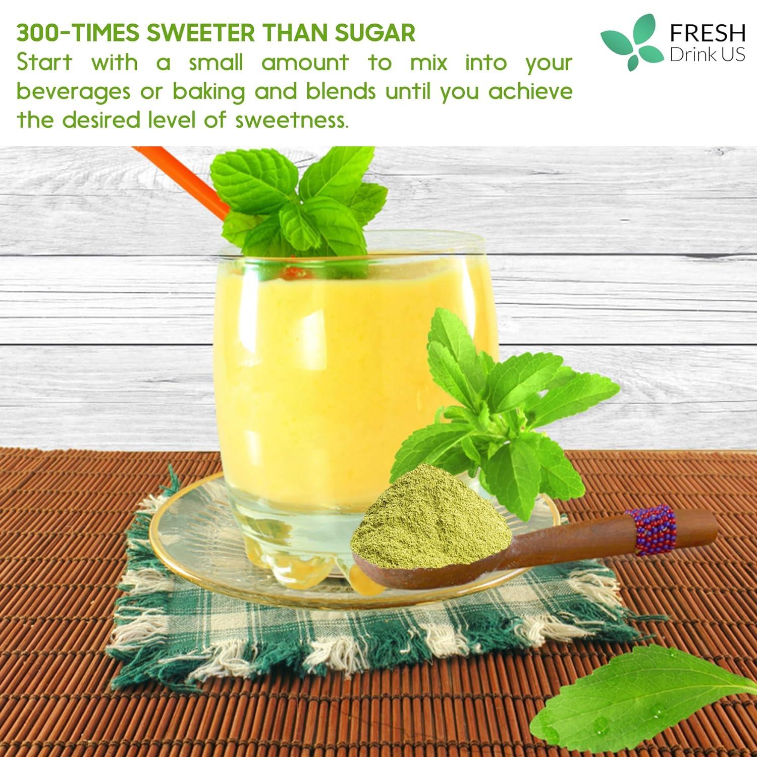 Stevia Leaf, Whole Dried Leaves, Tea Bags, Powder, 100% Natural and Pure from Stevia Leaves. Sugar Substitute for Tea, Coffee. Loose Leaf Stevia Herbal Tea. Zero Calorie Sweetener. No Sugar, No Caffeine, No Gluten, Vegan. by FreshDrinkUS - Natural and Premium Herbal Tea