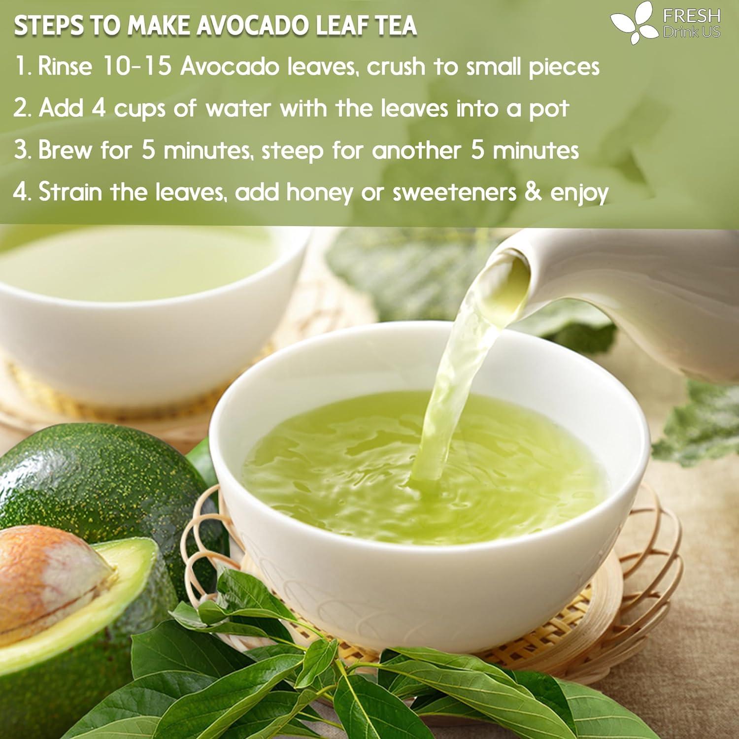 Natural Avocado Whole Leaves Dried, Tea Bags, 100% Pure from Avocado Leaves, Avocado Leaf Tea, Hojas de Aguacate Seca, No Additives, No Caffeine, Vegan by FreshDrinkUS - Natural and Premium Herbal Tea