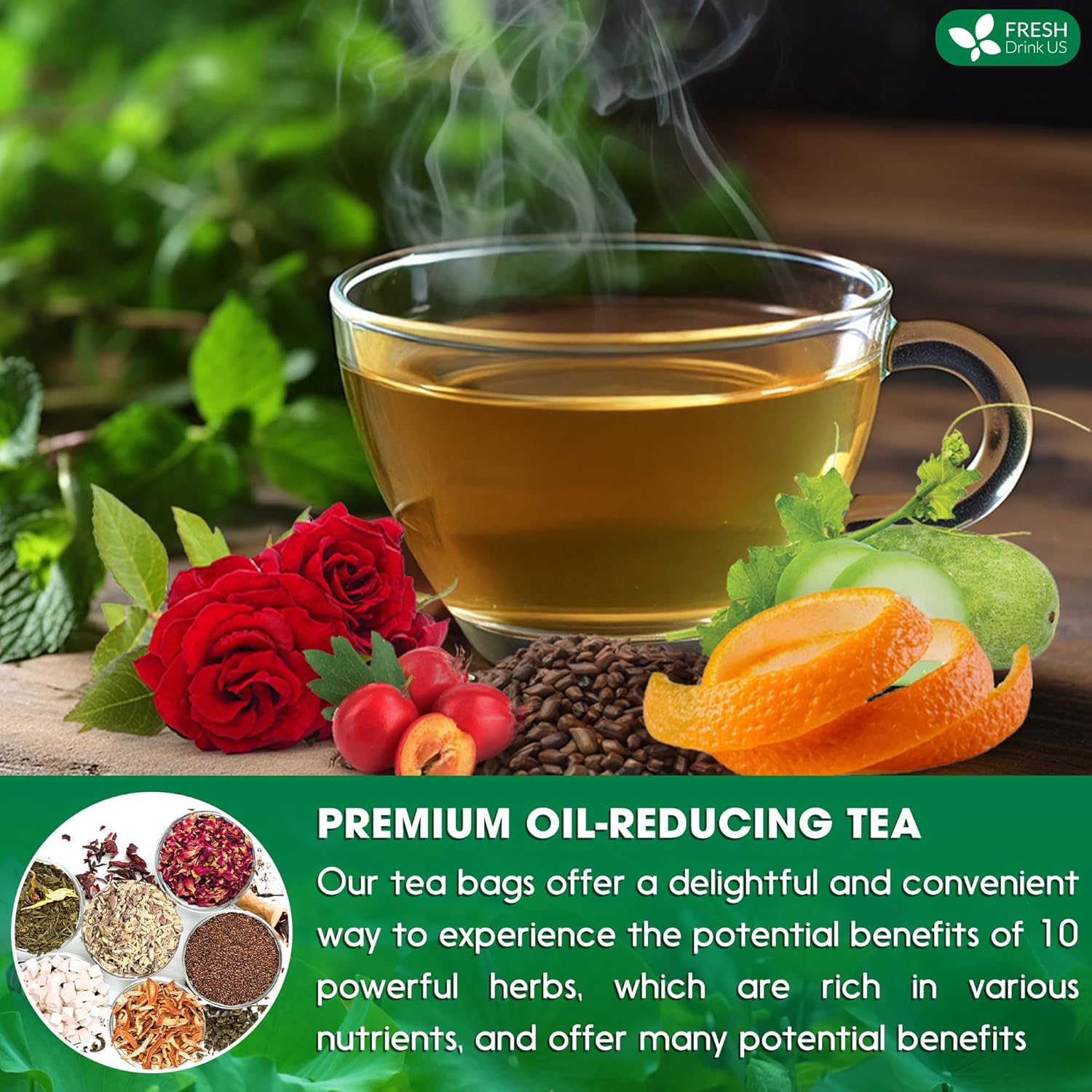 Oil Reducing Tea, Oil Cleansing for Liver, 10 Herbal Ingredients, Traditional Recipe Tea for Liver, 100% Natural, Easy Brewing, Steep Repeatedly (Tea Bags/ Tea Packs) by FreshDrinkUS - Natural and Premium Herbal Tea