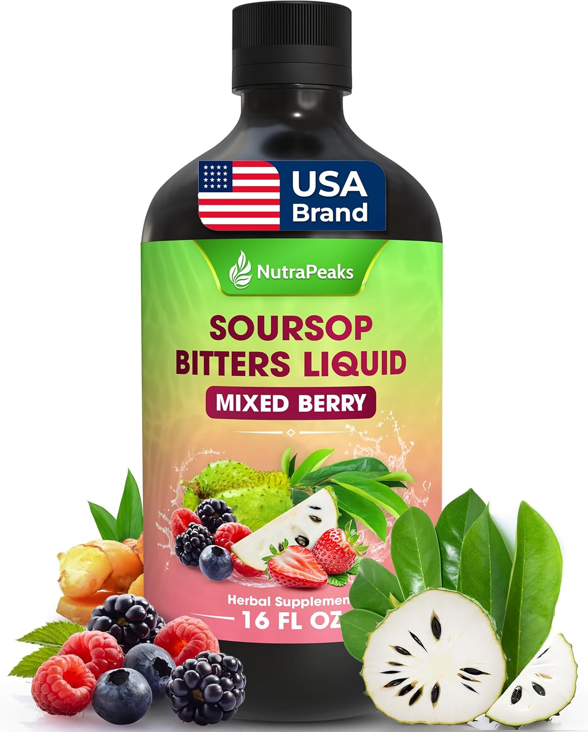 Soursop Bitters Liquid – Herbal Daily Wellness Formula with Soursop, Ginger, Turmeric & Black Seed Mixed Berry Flavor by FreshDrinkUS - Natural and Premium Herbal Tea