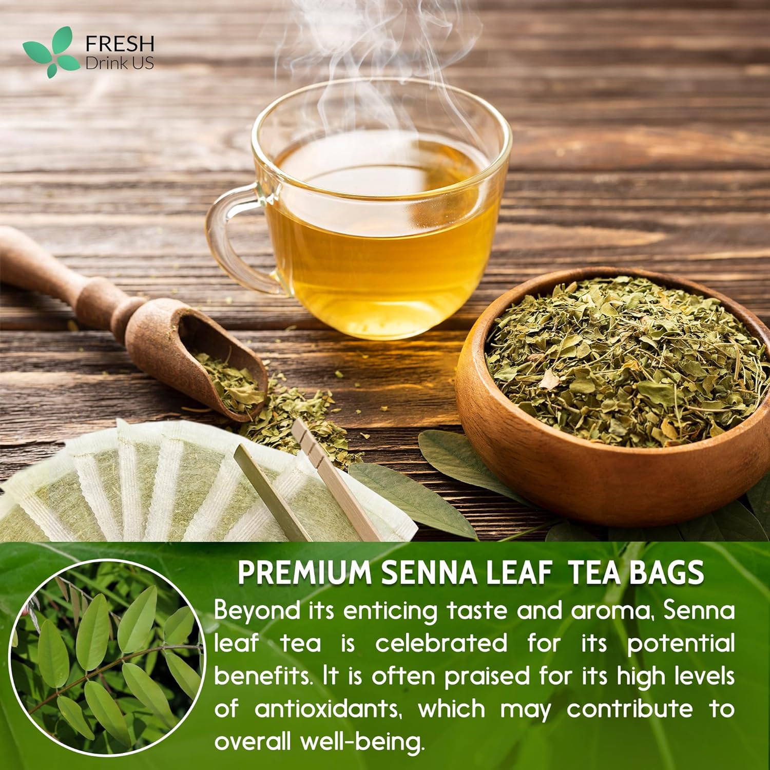 Premium Senna Leaf Tea Bags, 100% Natural & Pure from Senna Leaves. Loose Leaf Senna Herbal Tea, Made with Natural Material Tea Bags, Senna Leaf Tea. No Sugar, No Caffeine, No Gluten, Vegan. by FreshDrinkUS - Natural and Premium Herbal Tea