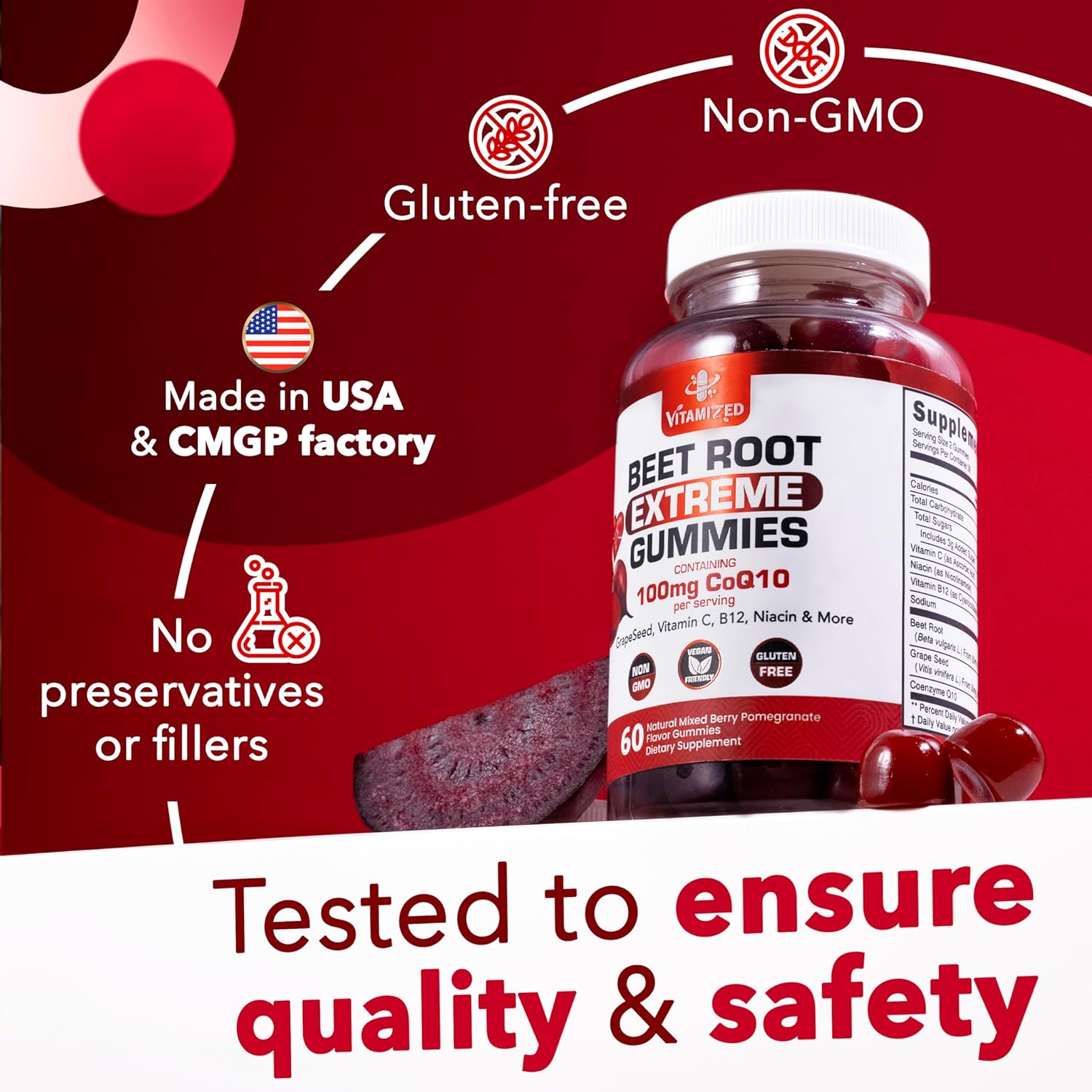 Beet Root Extreme Gummies with CoQ10, 60 Count by The VITAMIZED Shop