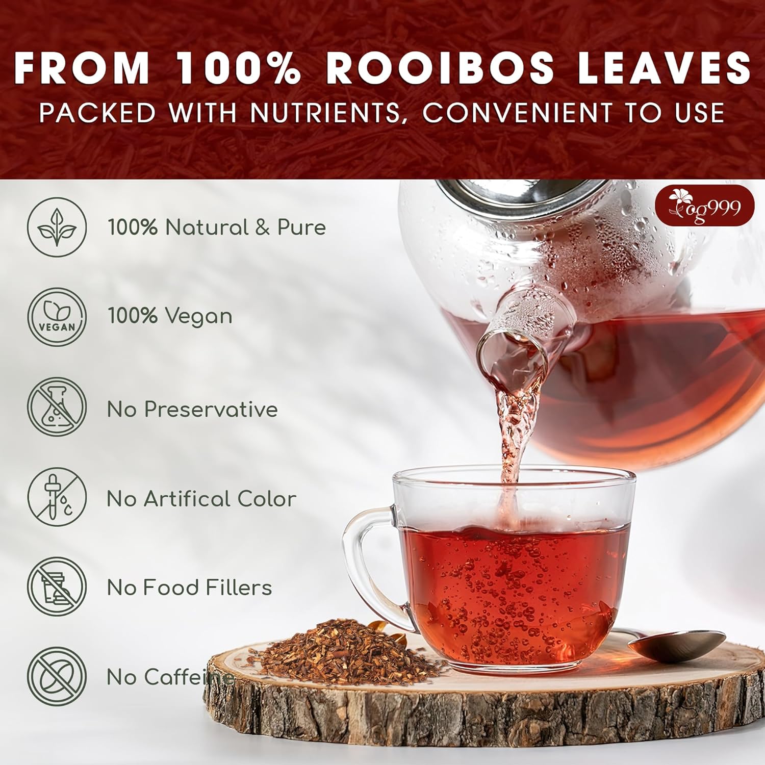 Premium Red Rooibos Tea Bags, 100% Natural & Pure from Rooibos Tea Leaves. Loose Leaf Rooibos Herbal Tea. Made with Natural Material Tea Bags. No Sugar, No Caffeine, No Gluten, Vegan. by FreshDrinkUS - Natural and Premium Herbal Tea