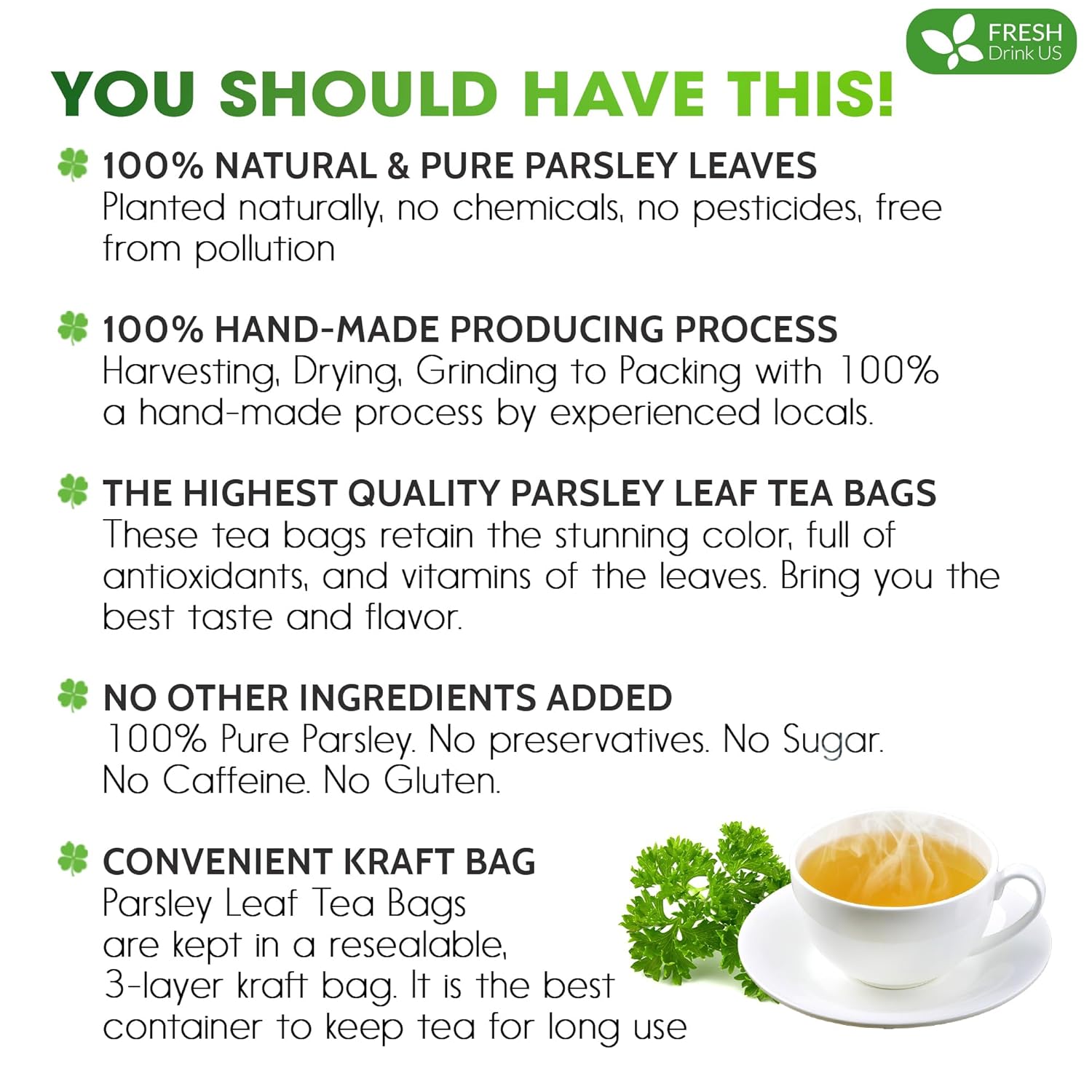 Premium Parsley Leaf Tea Bags, 100% Natural & Pure from Parsley Leaves. by FreshDrinkUS - Natural and Premium Herbal Tea