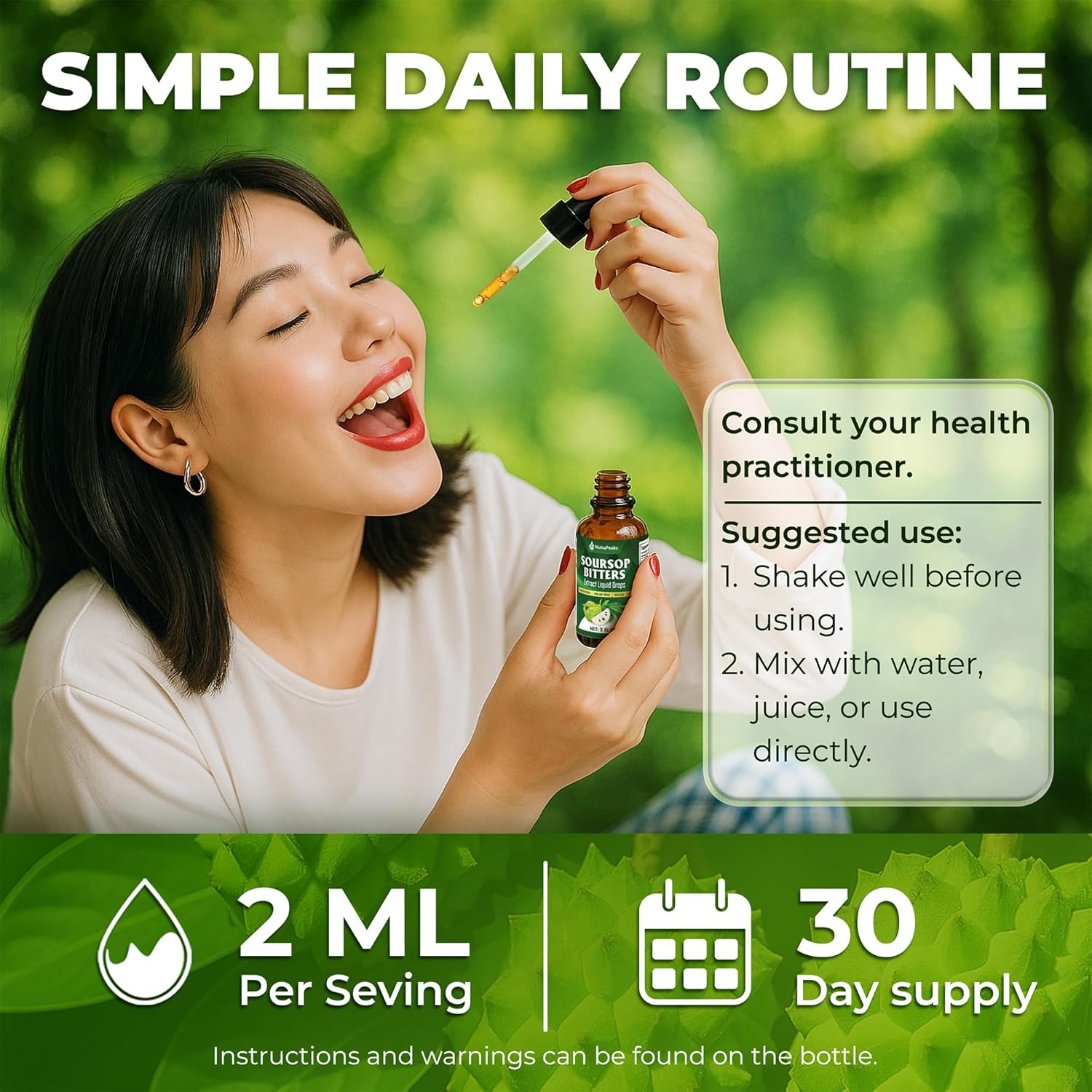 Soursop Bitters Liquid Drops – Premium Herbal Blend with Soursop Leaves, Black Seed, Moringa, Ashwagandha, Senna, Goat Weed & Ginger, 2 fl oz by FreshDrinkUS - Natural and Premium Herbal Tea