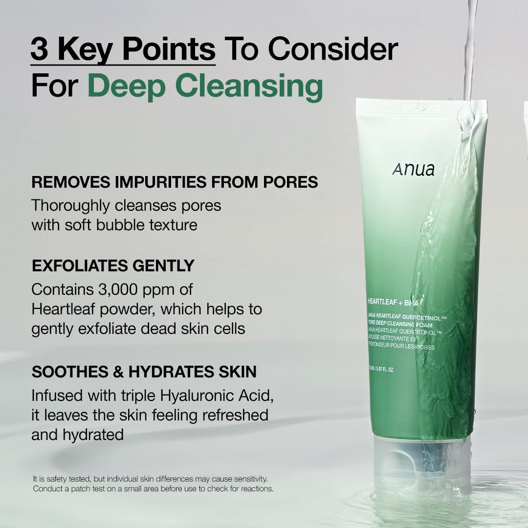 Heartleaf Quercetinol Pore Deep Cleansing Foam, Facial Cleanser, for Double Cleansing, BHA, Hyaluronic Acid, Glycerin, Face Wash, Blackhead Remover, Korean Skincare (150Ml/5.07 Fl.Oz.) by Korean Skin Care