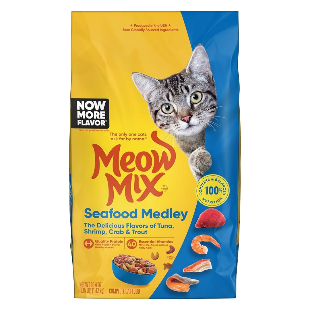 Meow Mix Seafood Medley Dry Cat Food Tuna, Shrimp & Crab (3.15 lbs) by Farmacias Savia