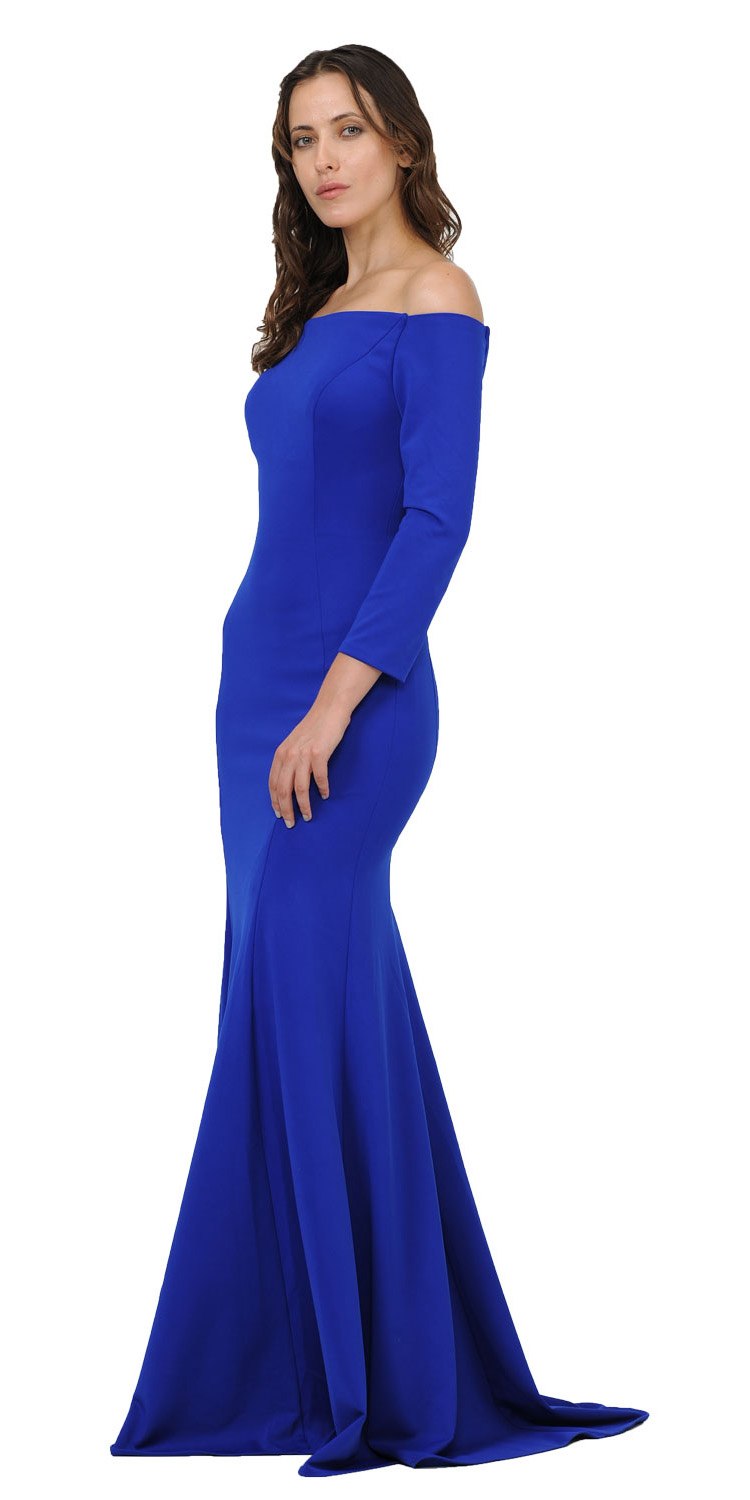 CLEARANCE - Poly USA | Ed Young 8378 Off-Shoulder Long Dress with Long Sleeves (Size M) by DiscountDressShop