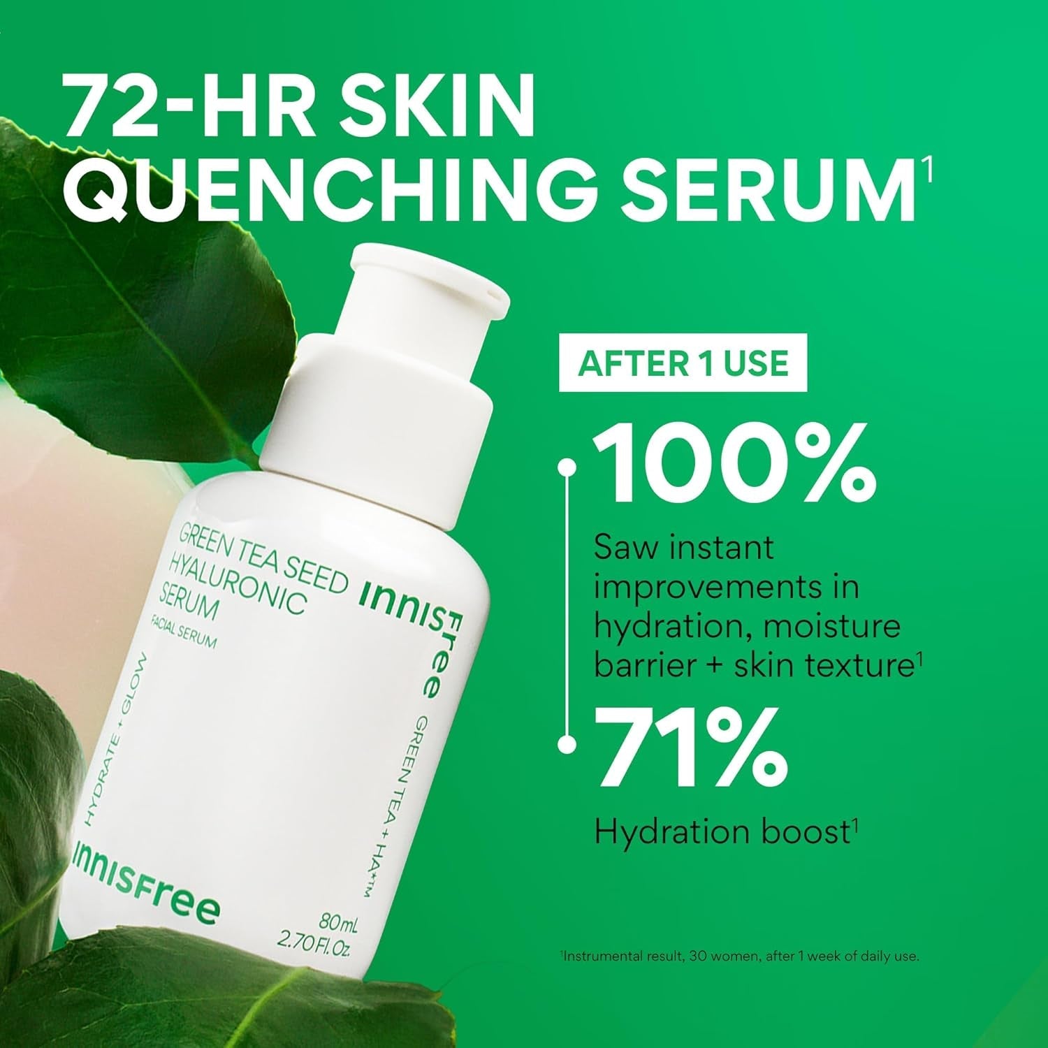 Innisfree Green Tea Seed Hyaluronic Serum with Panthenol and Niacinamide, Korean Face Serum for Hydration and Glow by Korean Skin Care