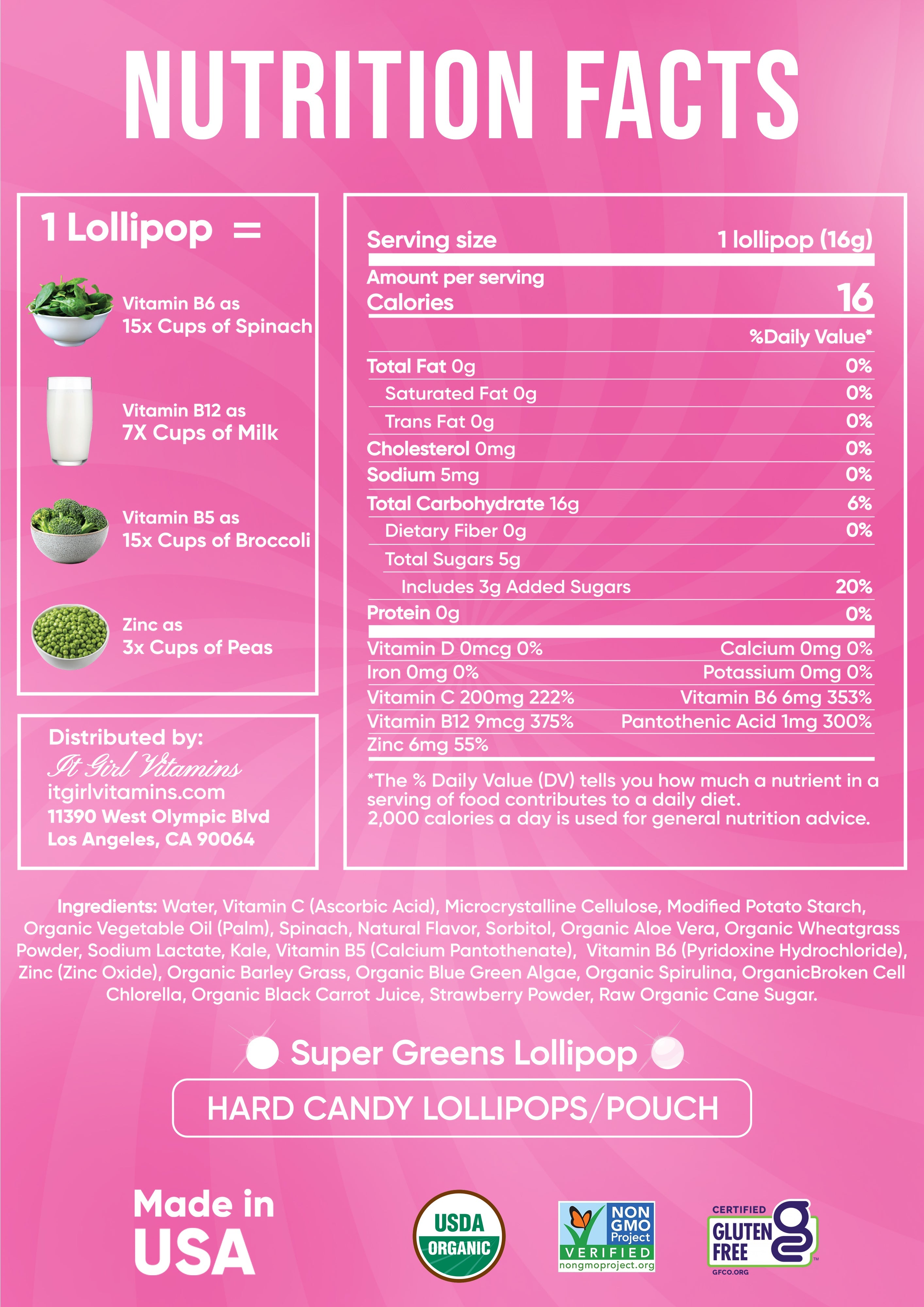 It Girl Superfood Greens Lollipops - Vegan Candy with Supergreens, Vitamins & Antioxidants by It Girl Vitamins