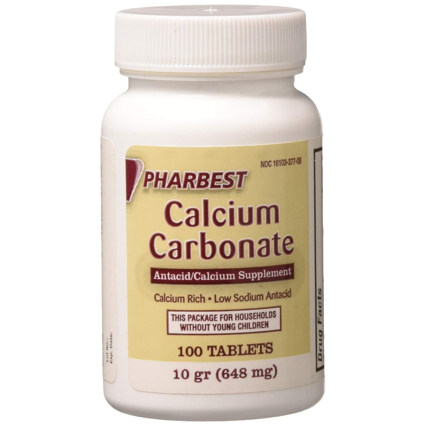 Pharbest Calcium Carbonate 648 mg (10 Grains) Antacid & Calcium Supplement, 100 Tablets by Pasteur Pharmacy