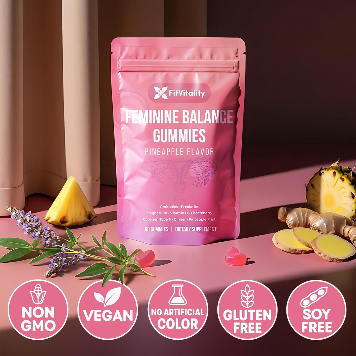 Premium Feminine Balance Gummies – Vaginal Probiotics & Support Digestive Health – Probiotics, Collagen Type II, Chasteberry, Vitamin D & Magnesium by FreshDrinkUS - Natural and Premium Herbal Tea