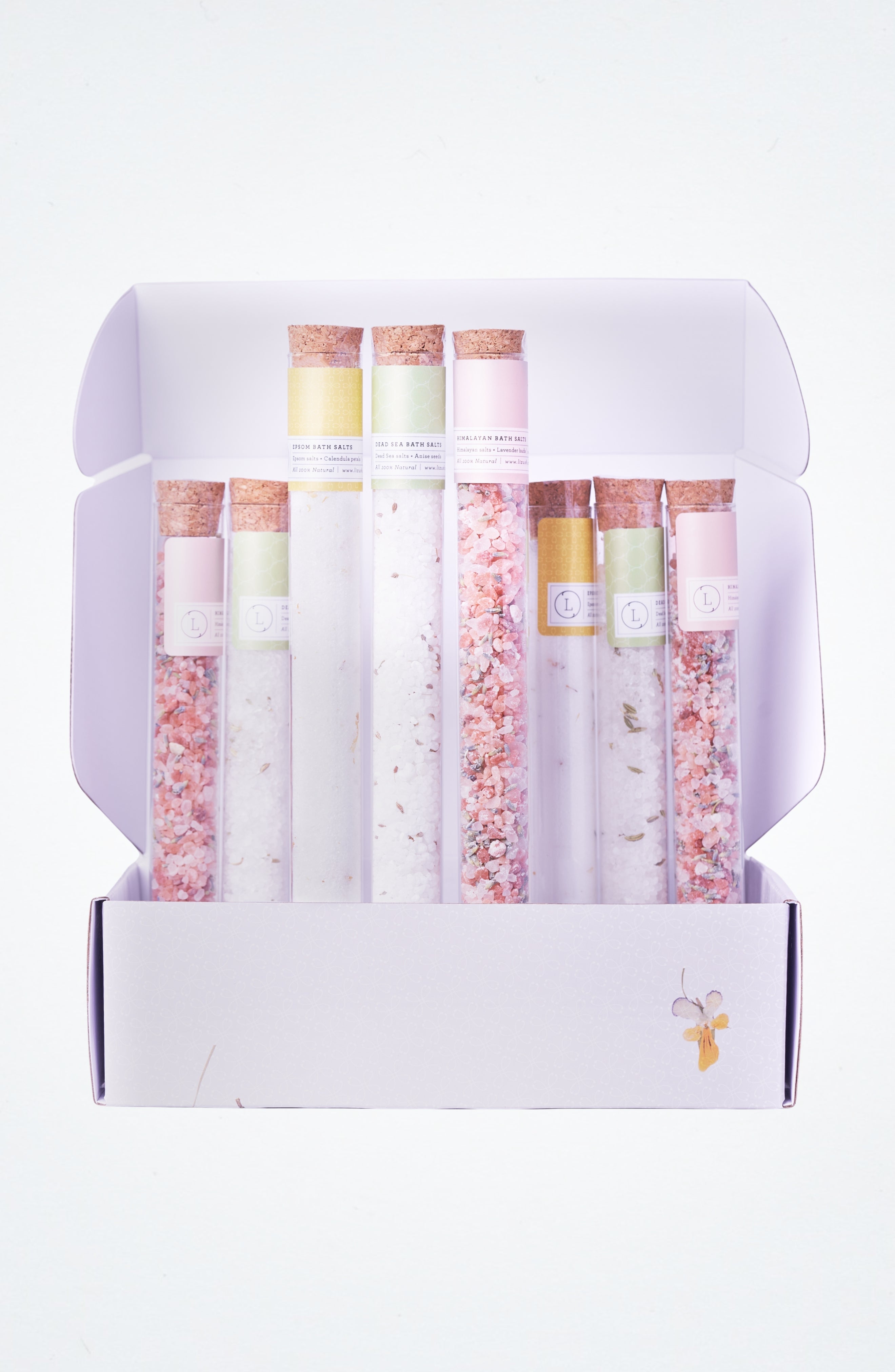 Natural Bath Salts Gift set in 8 Glass Tubes, Luxurious Bath Experience by Lizush