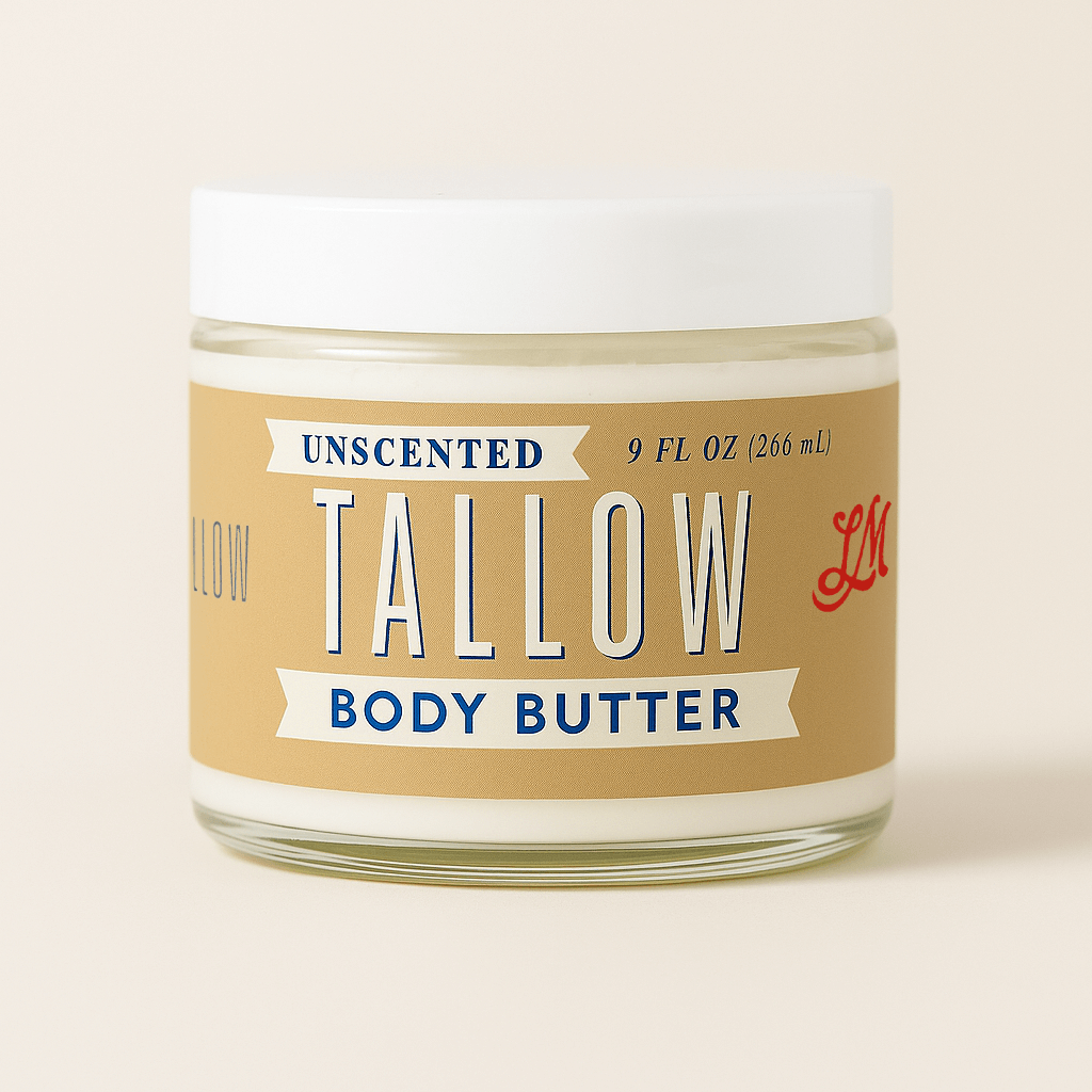 Unscented Tallow Skincare 9oz Trio - Whipped Moisturizer, Body Butter & Balm | Lady May Tallow by The Lady May