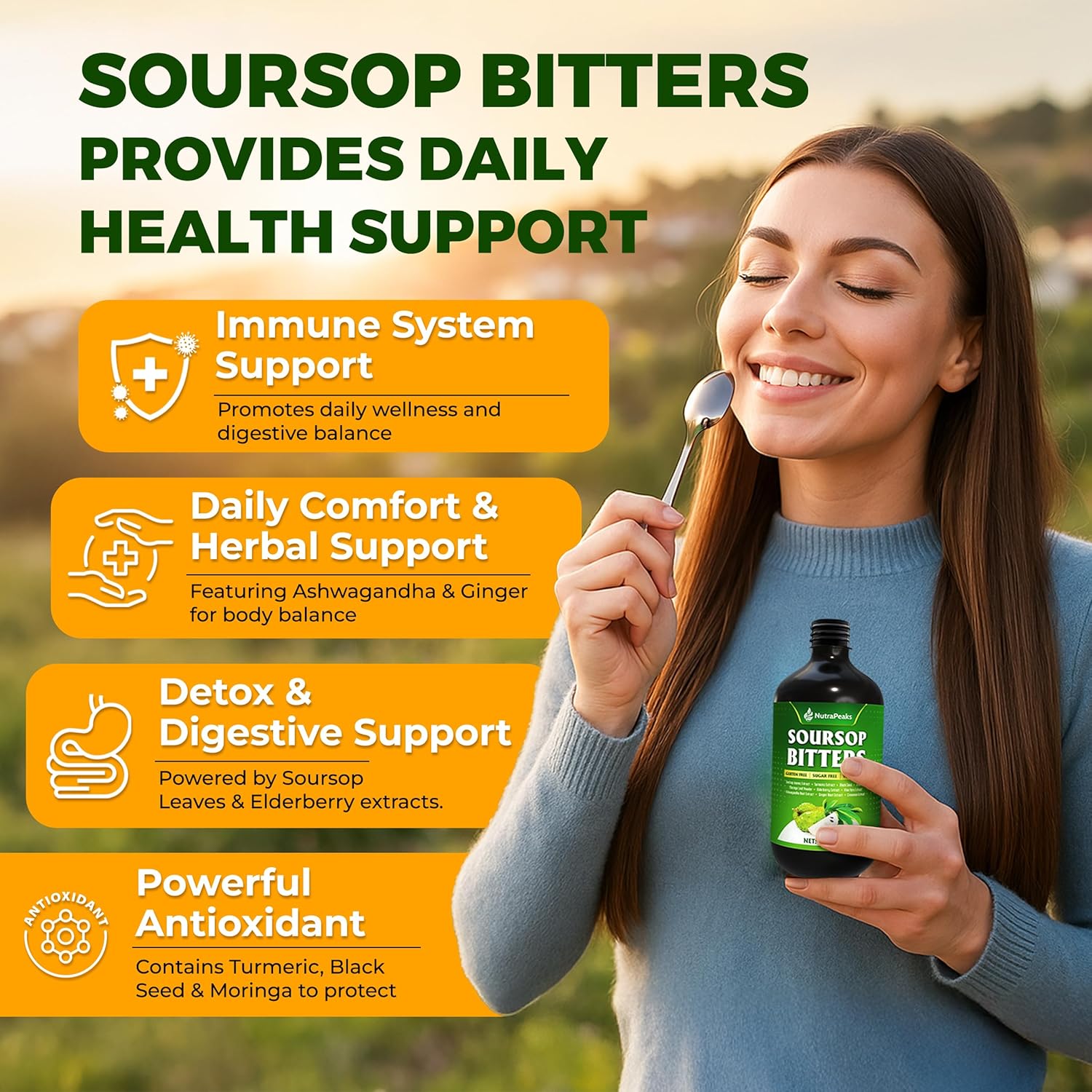 Soursop Bitters Liquid – Herbal Detox Formula with Soursop, Turmeric, Moringa & Black Seed by FreshDrinkUS - Natural and Premium Herbal Tea