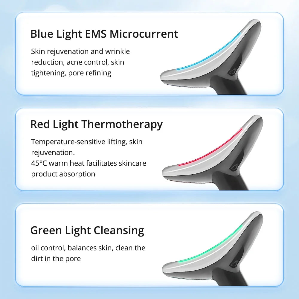 7 Color LED Neck Tightening Facial Device,Red Light Therapy for Face by Korean Skin Care