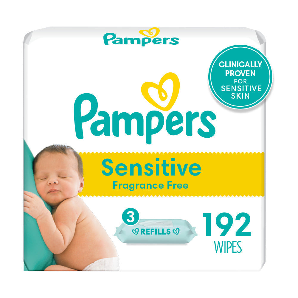 Pampers Sensitive Baby Wipes, 192 Count - Refill Packs, Fragrance Free & Hypoallergenic by Pasteur Pharmacy