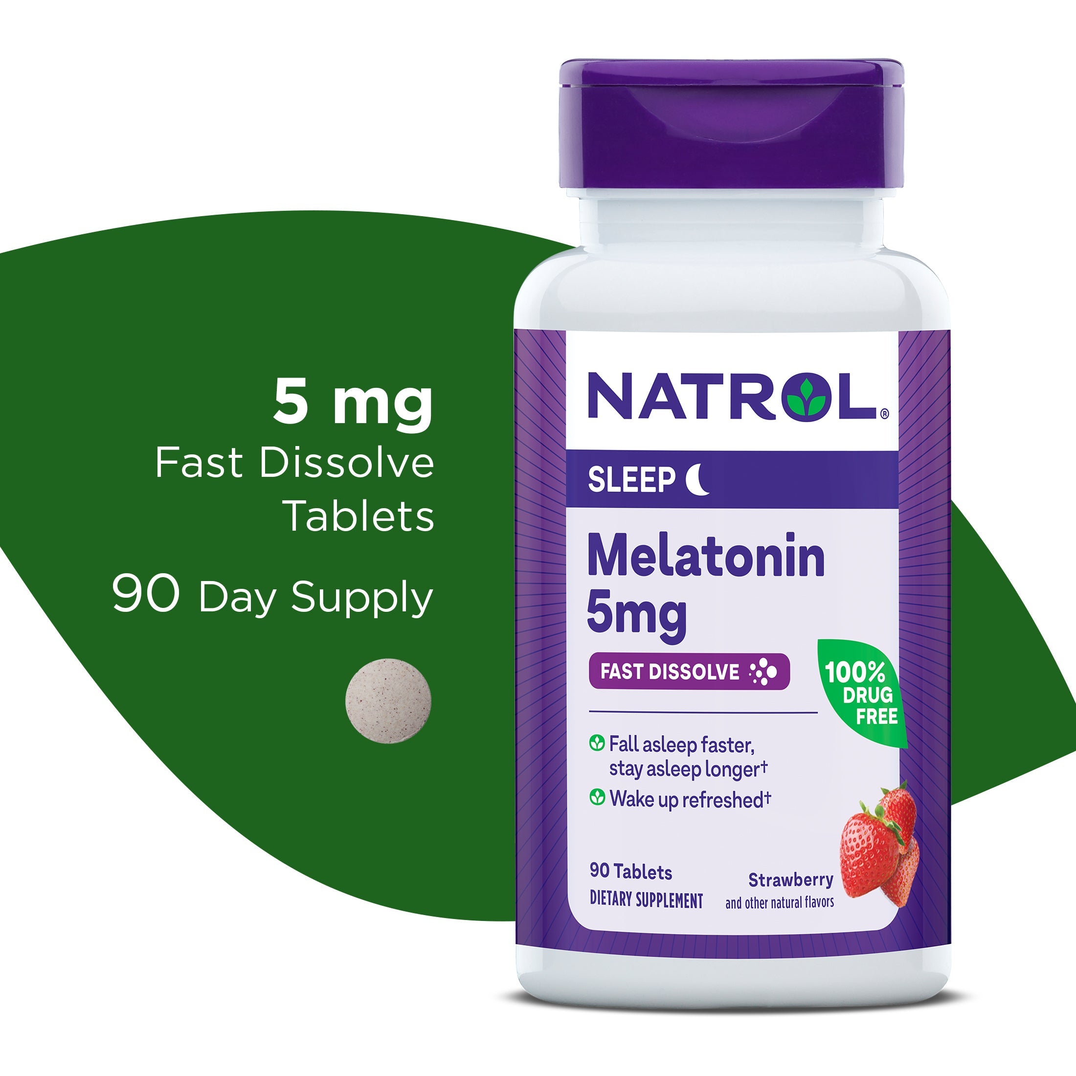 Natrol Vegetarian Melatonin 5 Mg Sleep Extra Strength Fast Dissolve Strawberry 90 Tablets by Pasteur Pharmacy