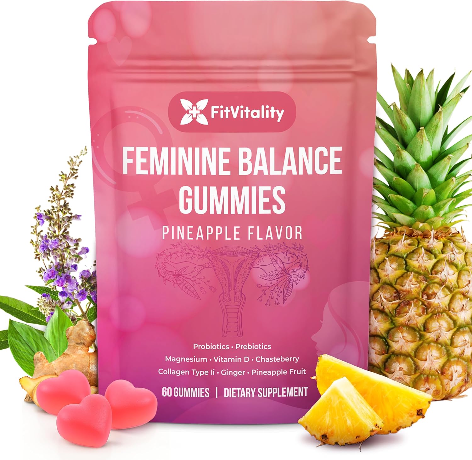 Premium Feminine Balance Gummies – Vaginal Probiotics & Support Digestive Health – Probiotics, Collagen Type II, Chasteberry, Vitamin D & Magnesium by FreshDrinkUS - Natural and Premium Herbal Tea