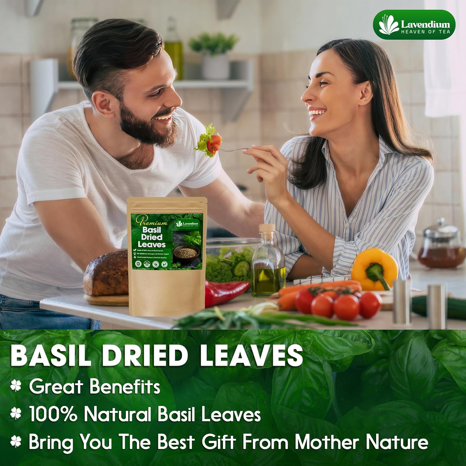 Premium Dried Basil – 100% Pure, Non-GMO, Gluten-Free, Vegan – Aromatic Culinary Herb for Cooking, Garnish, and Seasoning by FreshDrinkUS - Natural and Premium Herbal Tea