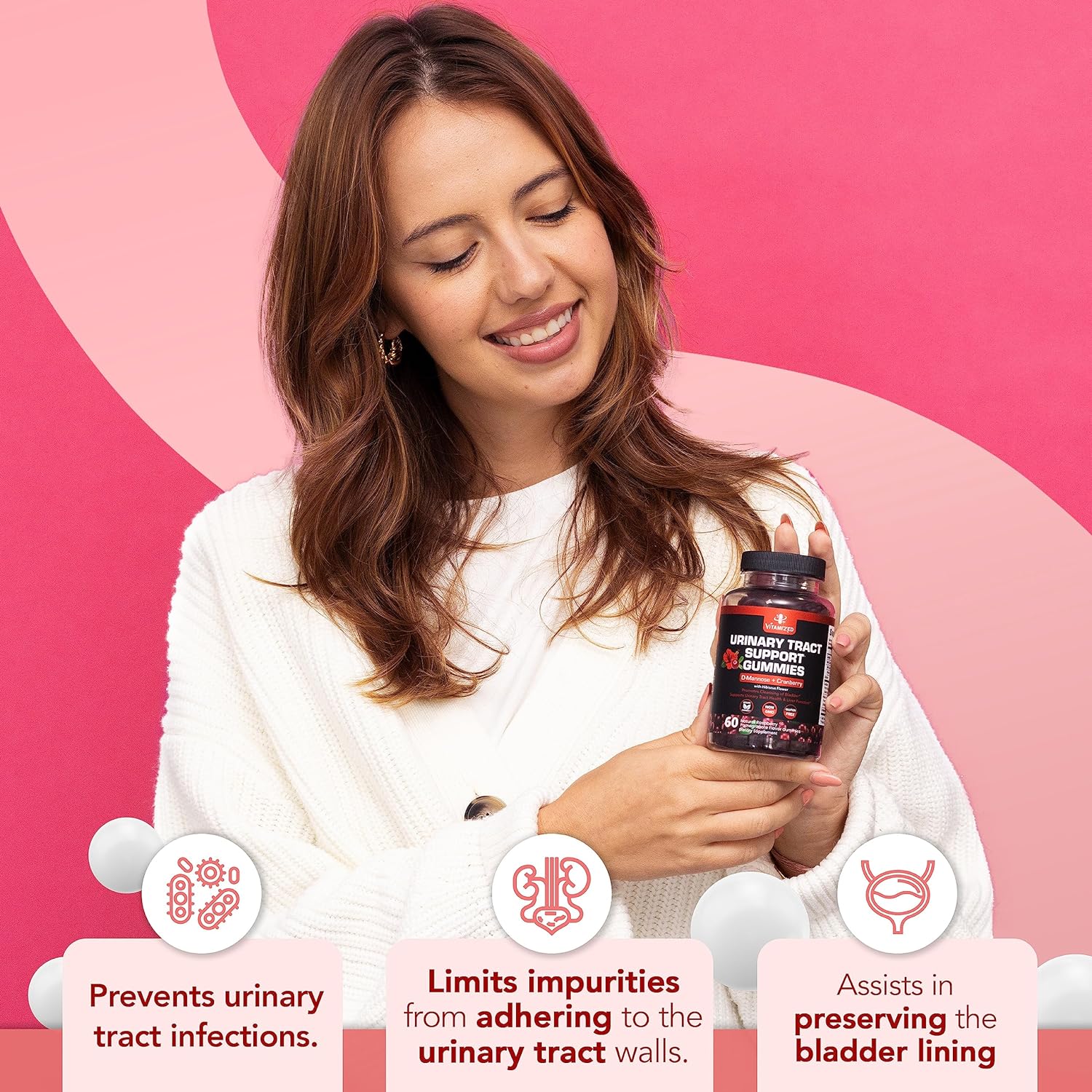 Powerful Cranberry Gummies with D-Mannose - Urinary Tract Health - Fast-Acting Bladder Support Supplement - 60 Count by The VITAMIZED Shop