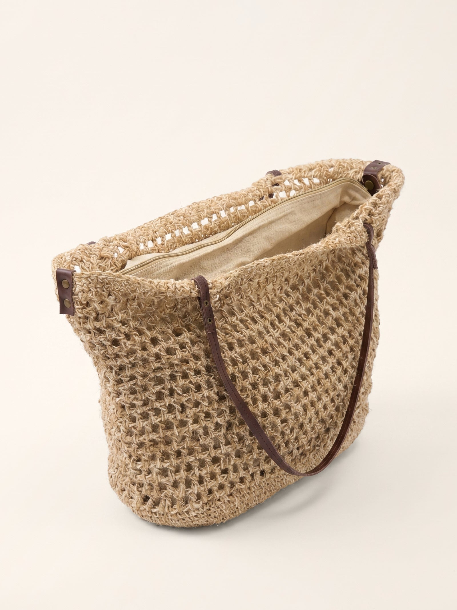 Linen-Cotton Open-Weave Tote Bag With Zip Pouch by LINTICO