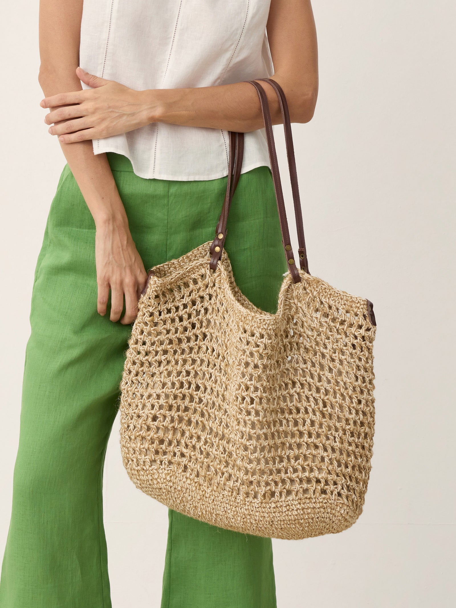 Linen-Cotton Open-Weave Tote Bag With Zip Pouch by LINTICO