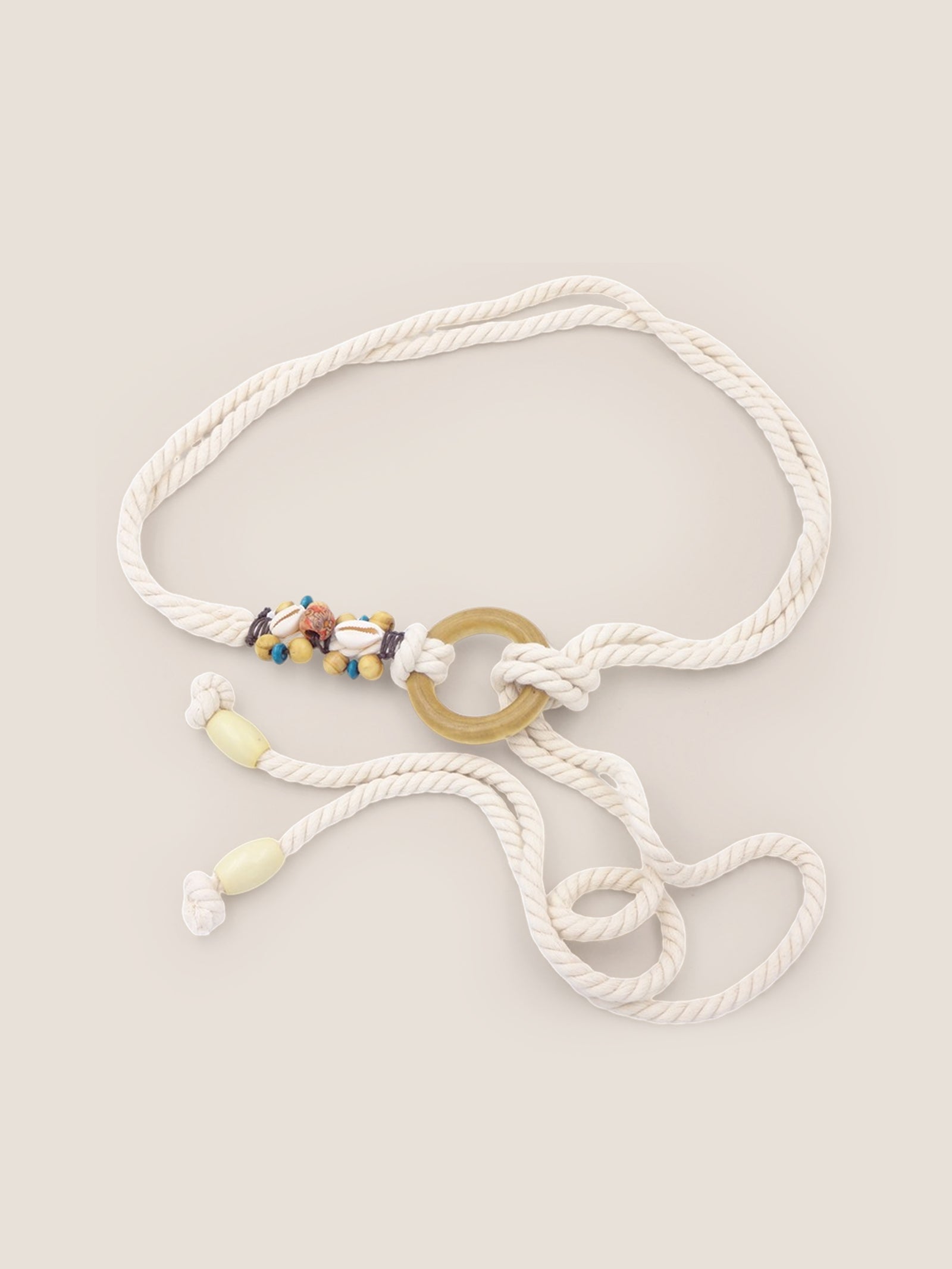 Linen Woven Belt With Wooden Beads by LINTICO