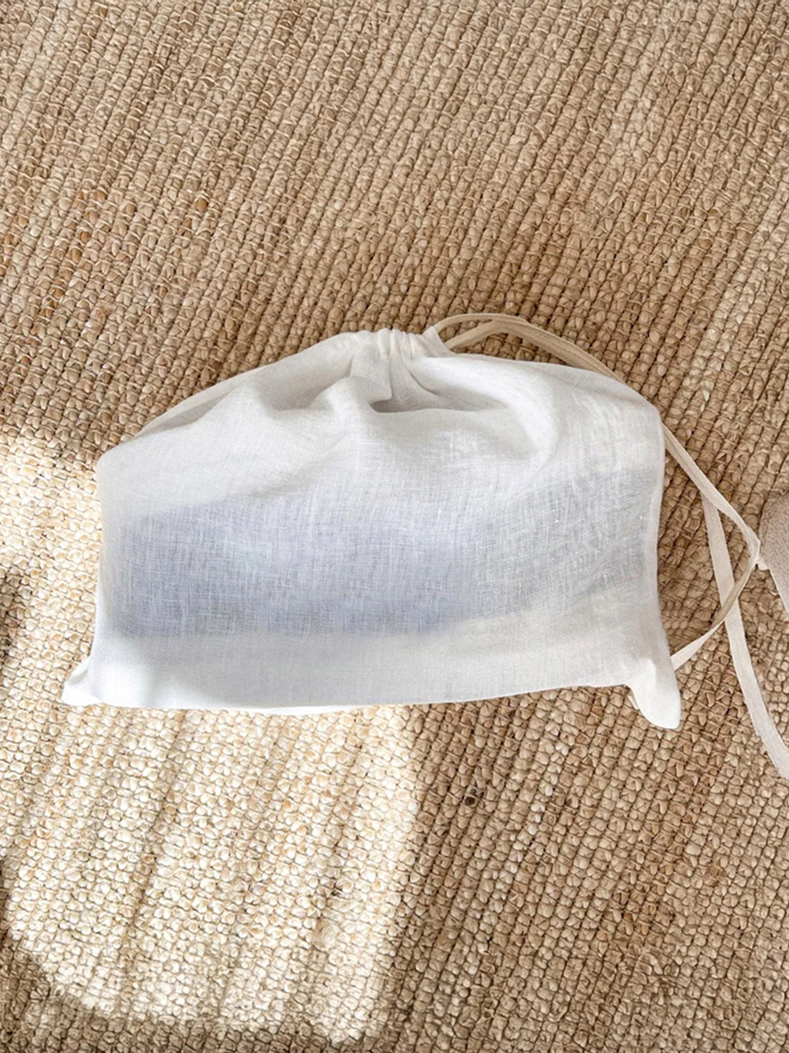 100% Linen Solid-Color Drawstring Storage Bag by LINTICO