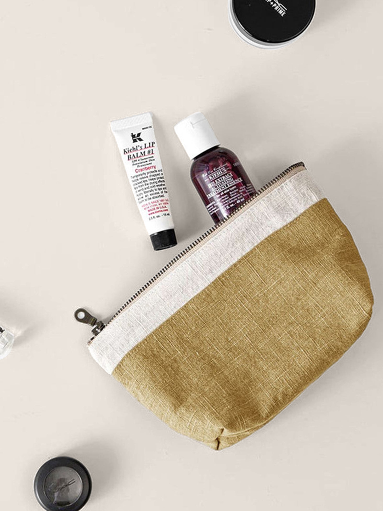 100% Linen Color-Block Zipper Storage Bag by LINTICO