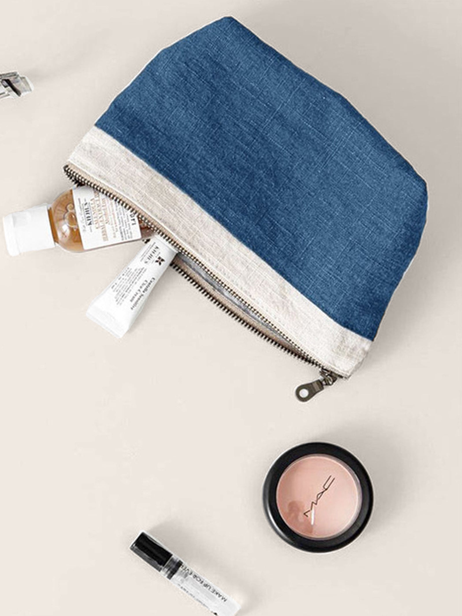 100% Linen Color-Block Zipper Storage Bag by LINTICO