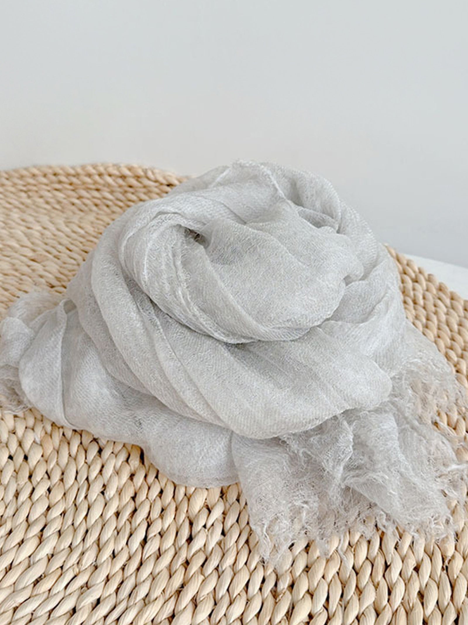 Wool Tencel Solid Ruched Lightweight Scarf by LINTICO