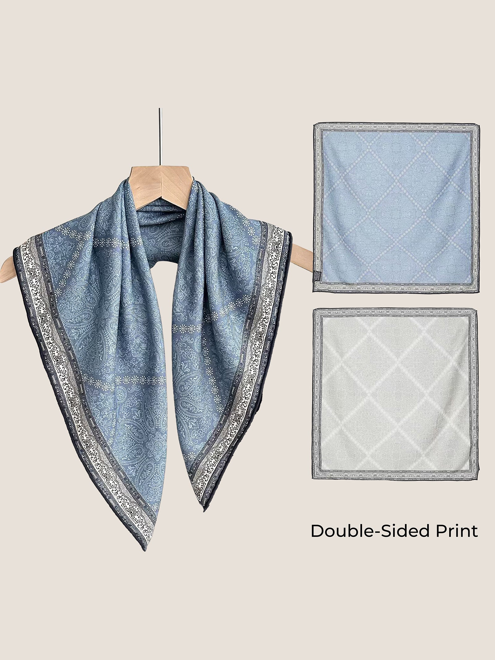 Wool Silk Printed Neck Square Scarf by LINTICO