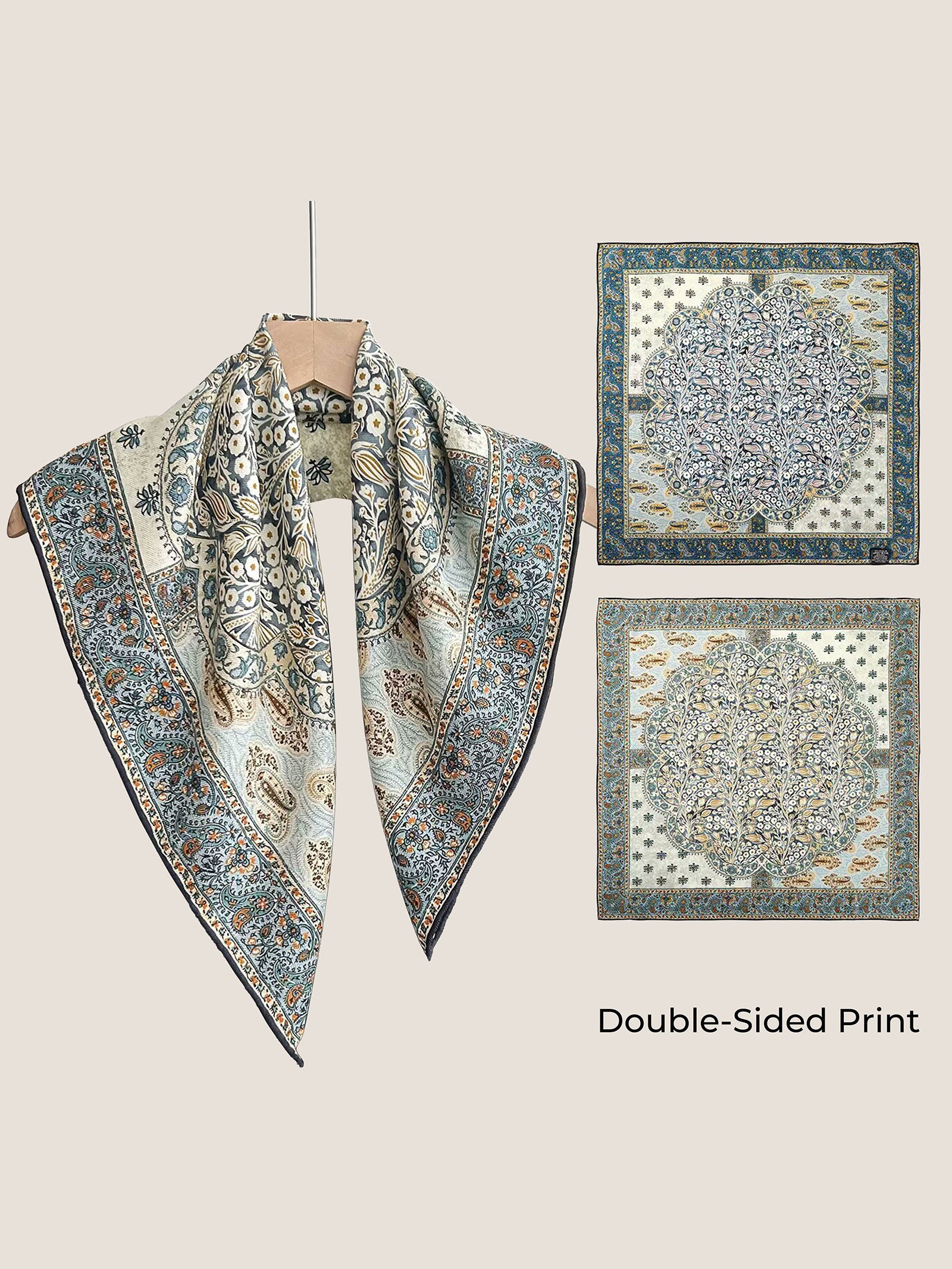 Wool Silk Printed Neck Square Scarf by LINTICO