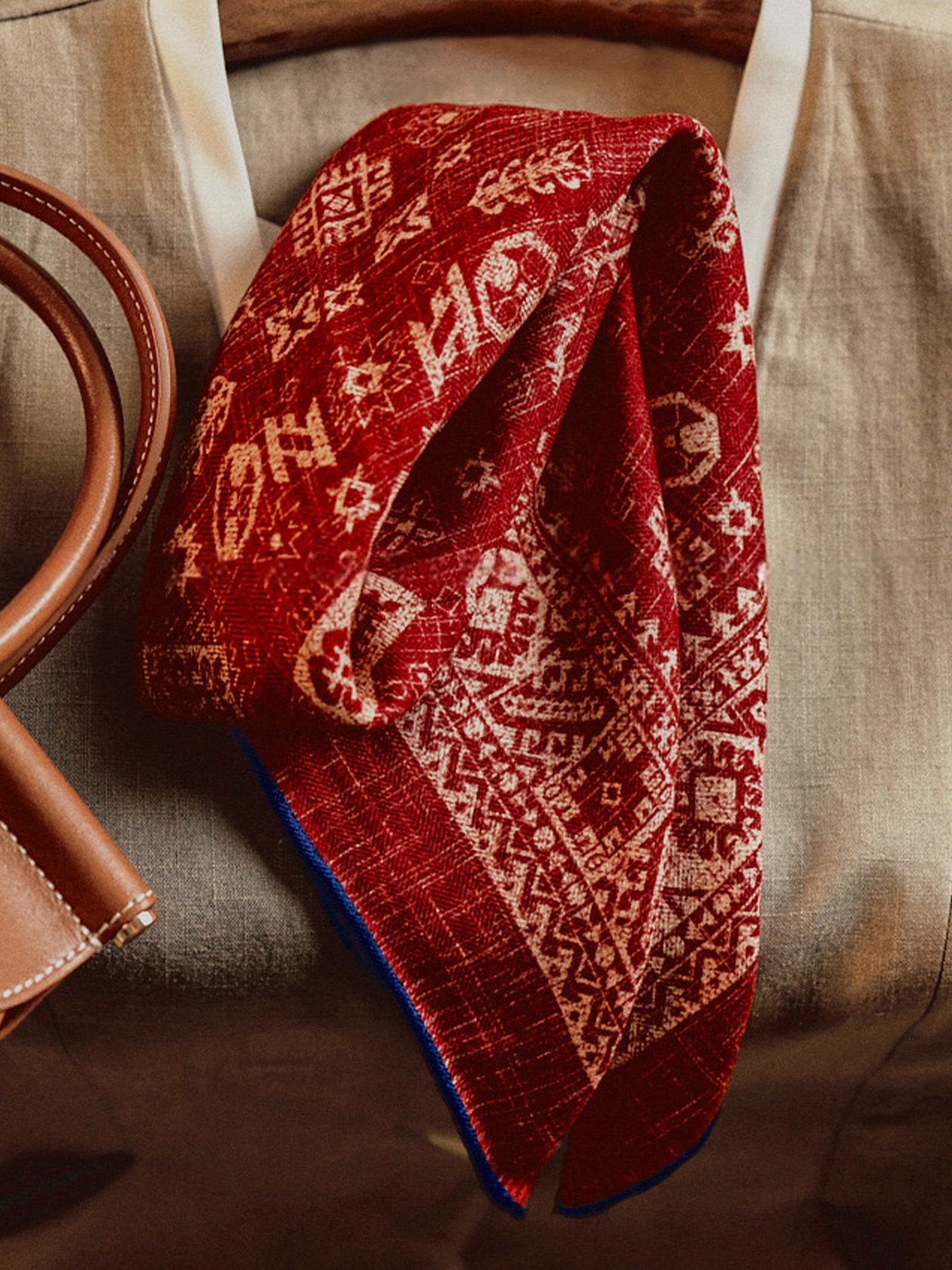 Wool Silk Printed Neck Square Scarf by LINTICO