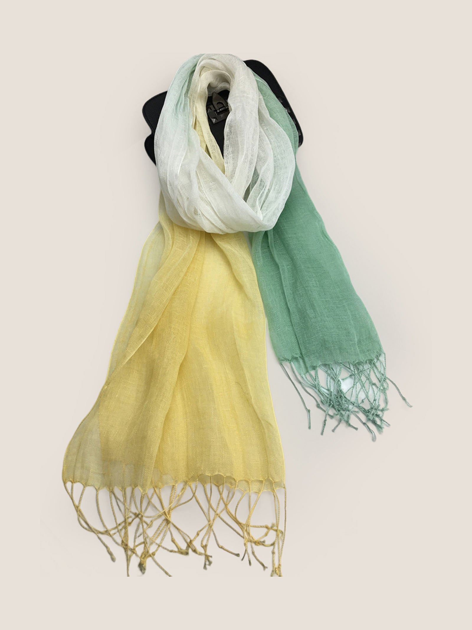 100% Linen Gradient Fringed Light Scarf by LINTICO