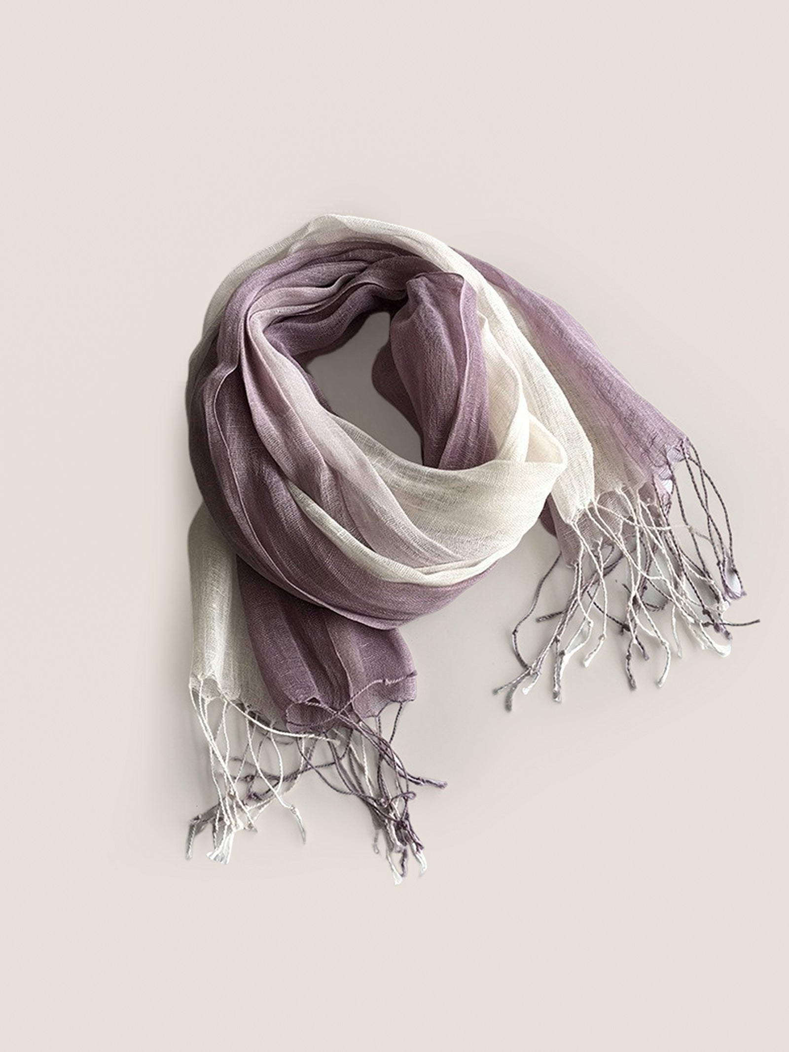100% Linen Gradient Fringed Light Scarf by LINTICO