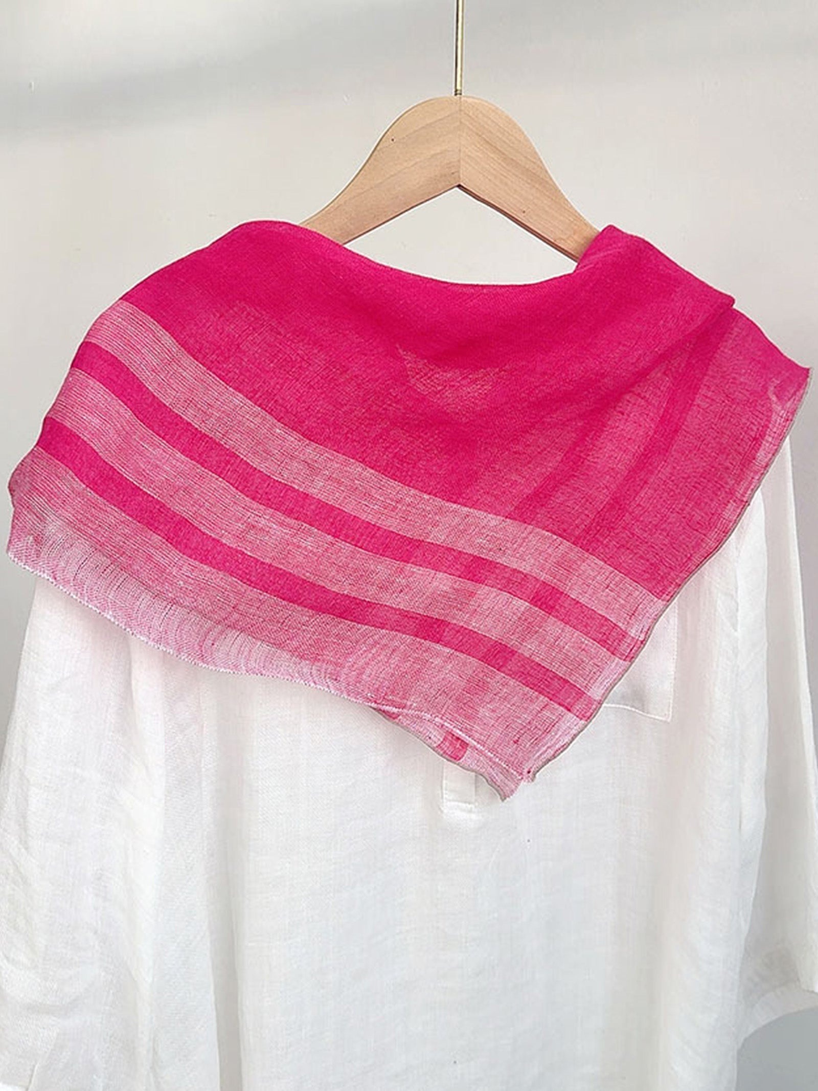 100% Linen Striped Woven Light Square Scarf by LINTICO