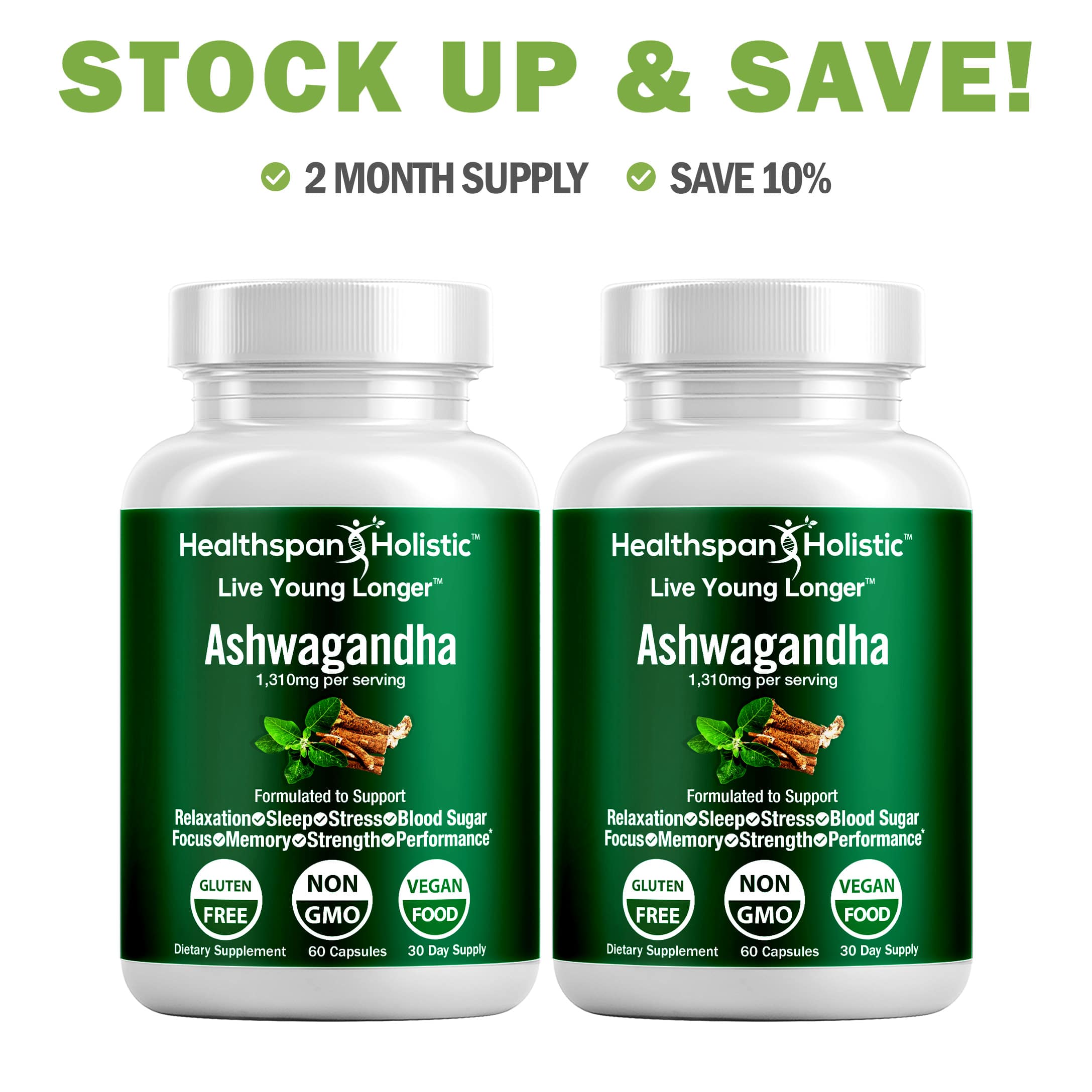 Organic Ashwagandha Adaptogen 60 Capsules by Healthspan Holistic