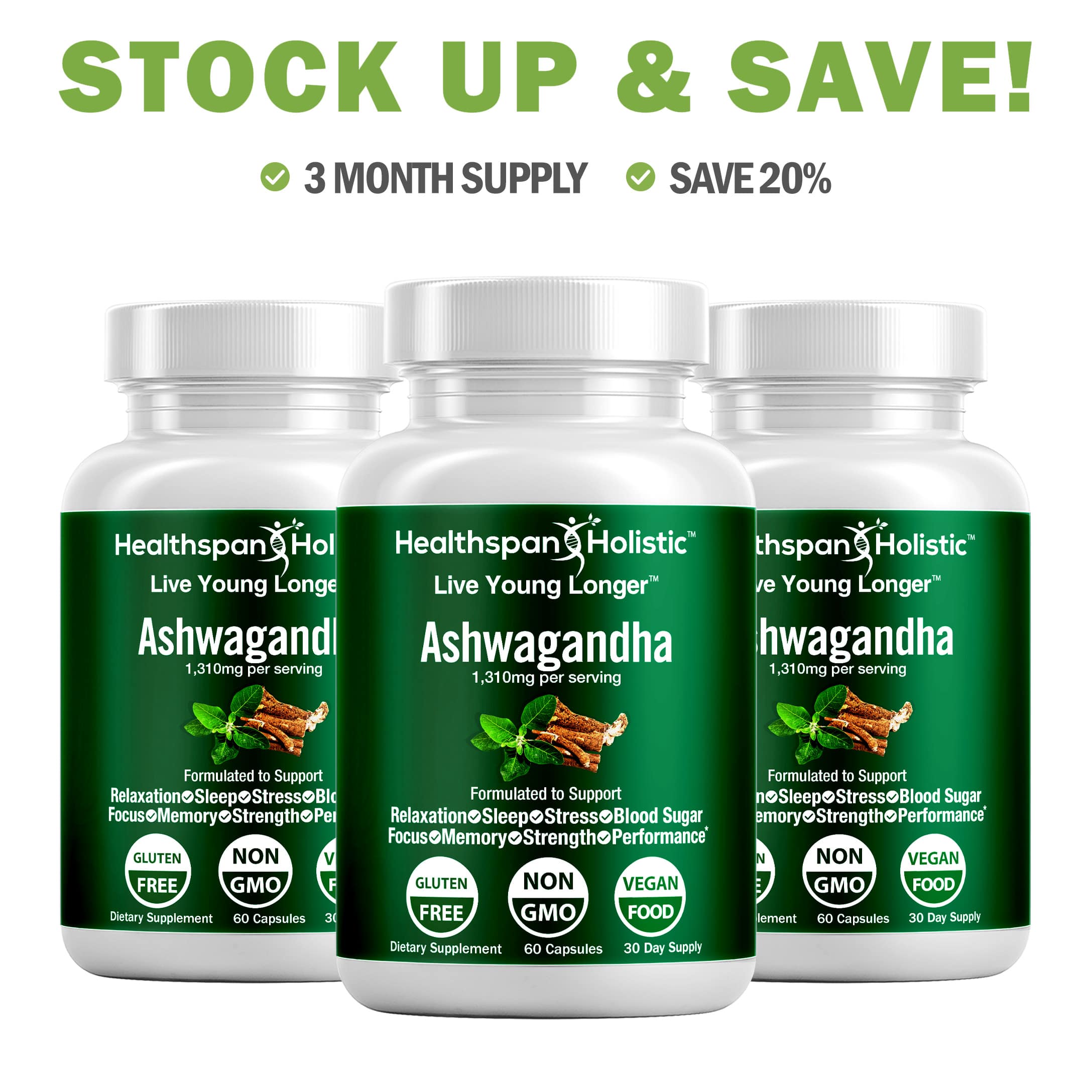 Organic Ashwagandha Adaptogen 60 Capsules by Healthspan Holistic