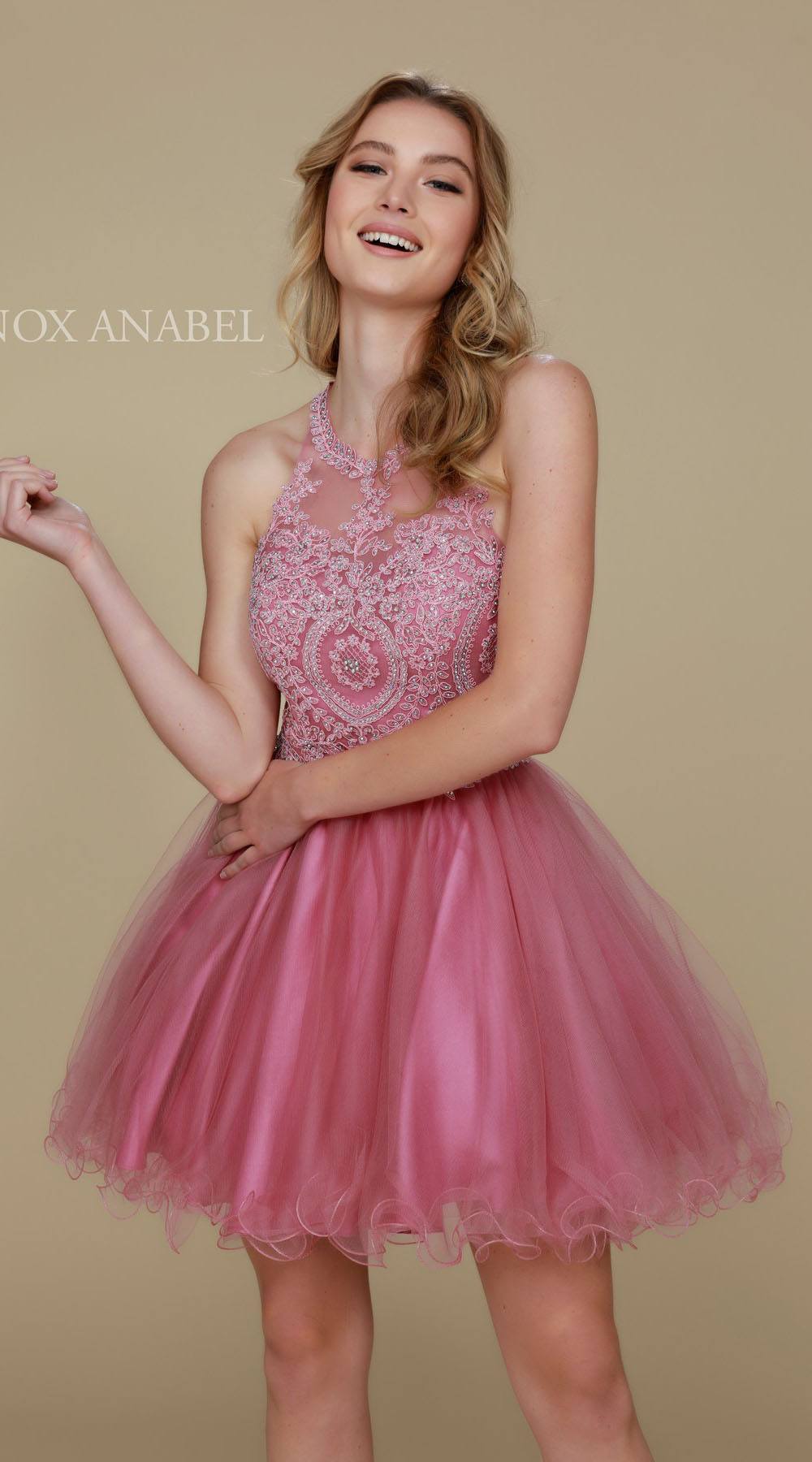 Nox Anabel B652 Short Dress Poofy A-Line Tulle Skirt Halter Neck by DiscountDressShop