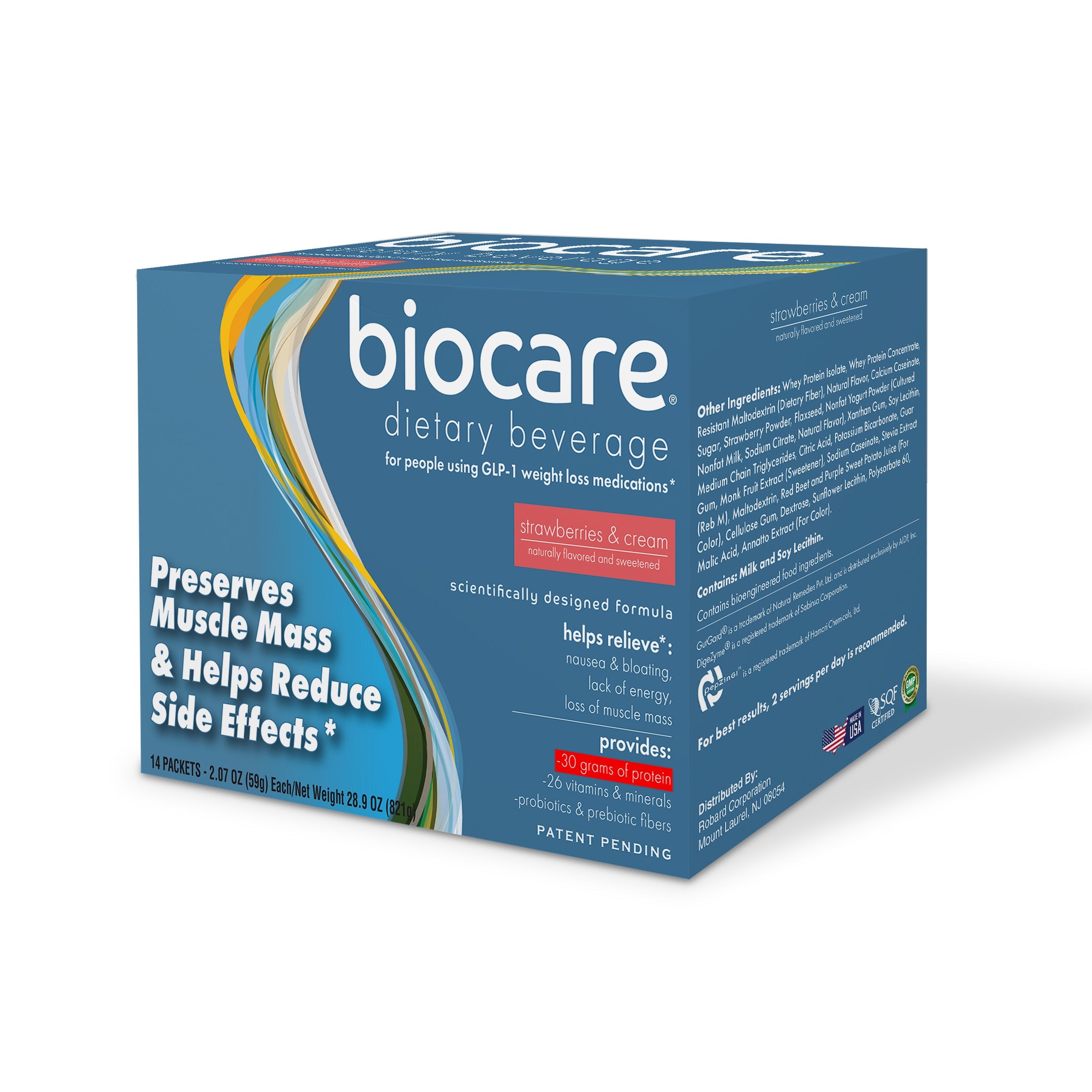 30G Protein Strawberries & Cream Biocare Dietary Beverage (14-Count) by Biocare