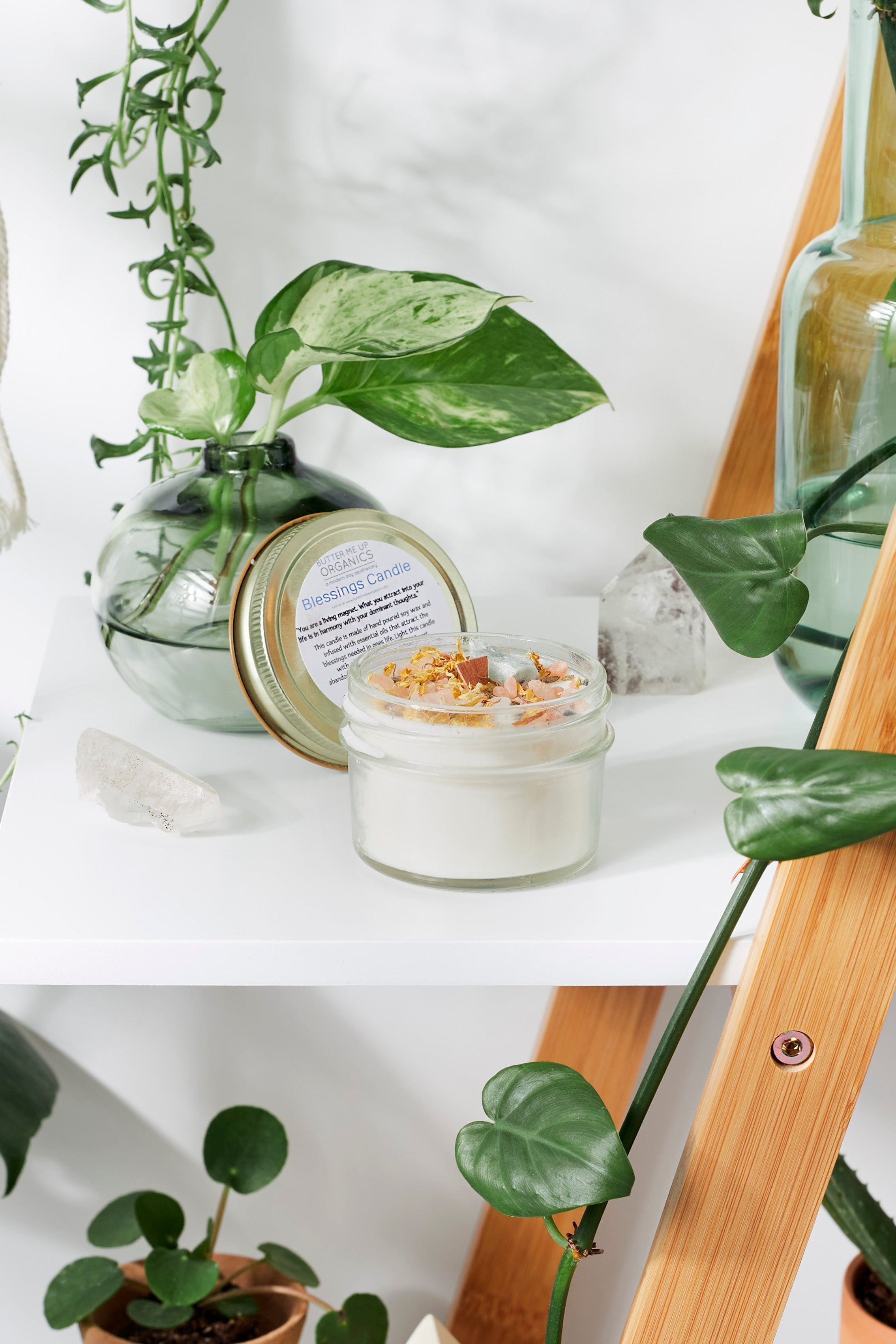 Blessings Candle / Intention Candle / Good Luck / Soy Handpoured Candle/ Candle with Crystals / Botanical Candle / Essential Oil Candle by Butter Me Up Organics